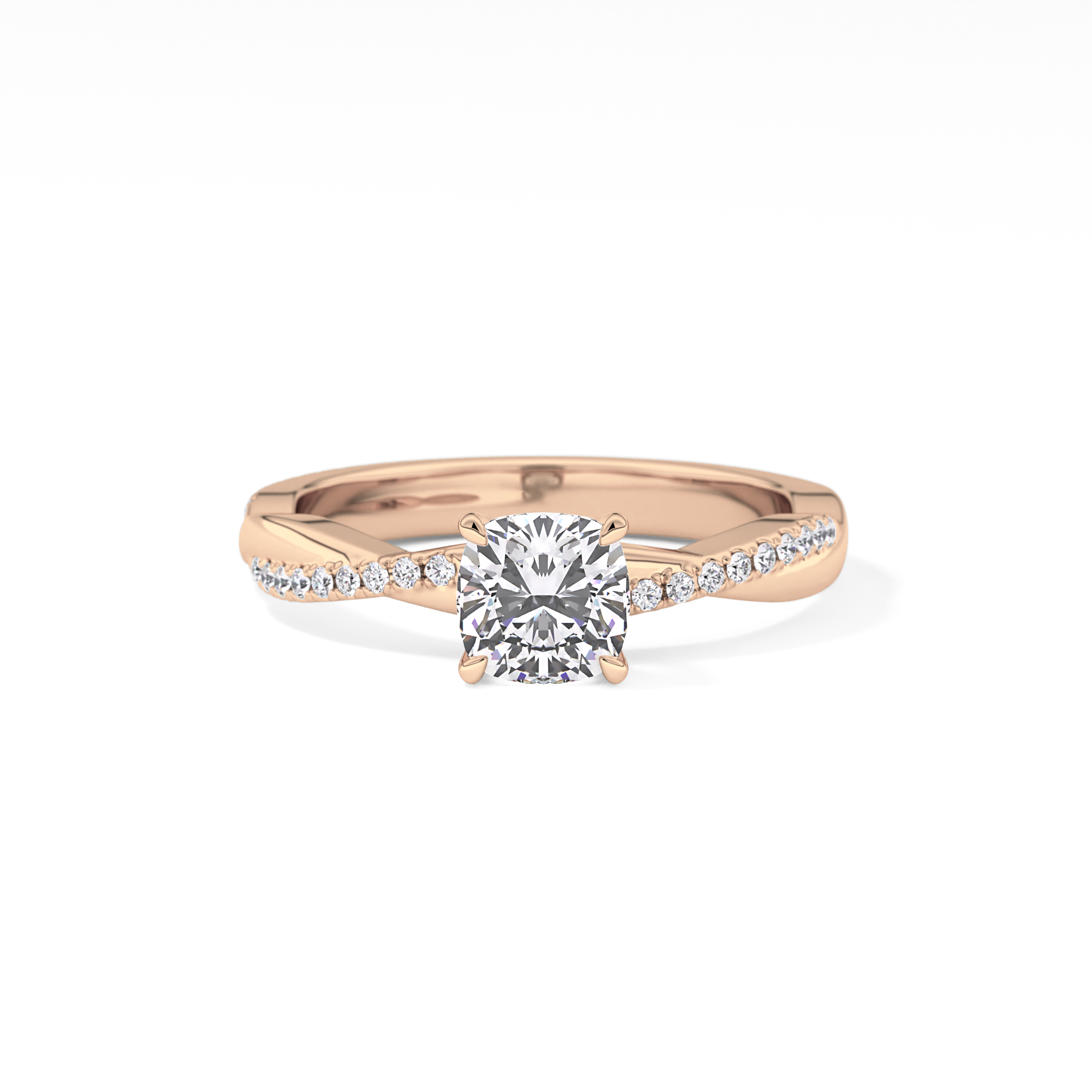 Cushion Cut 0.86 Carat Moissanite Ring – Criss Cross Pave Setting in Gold