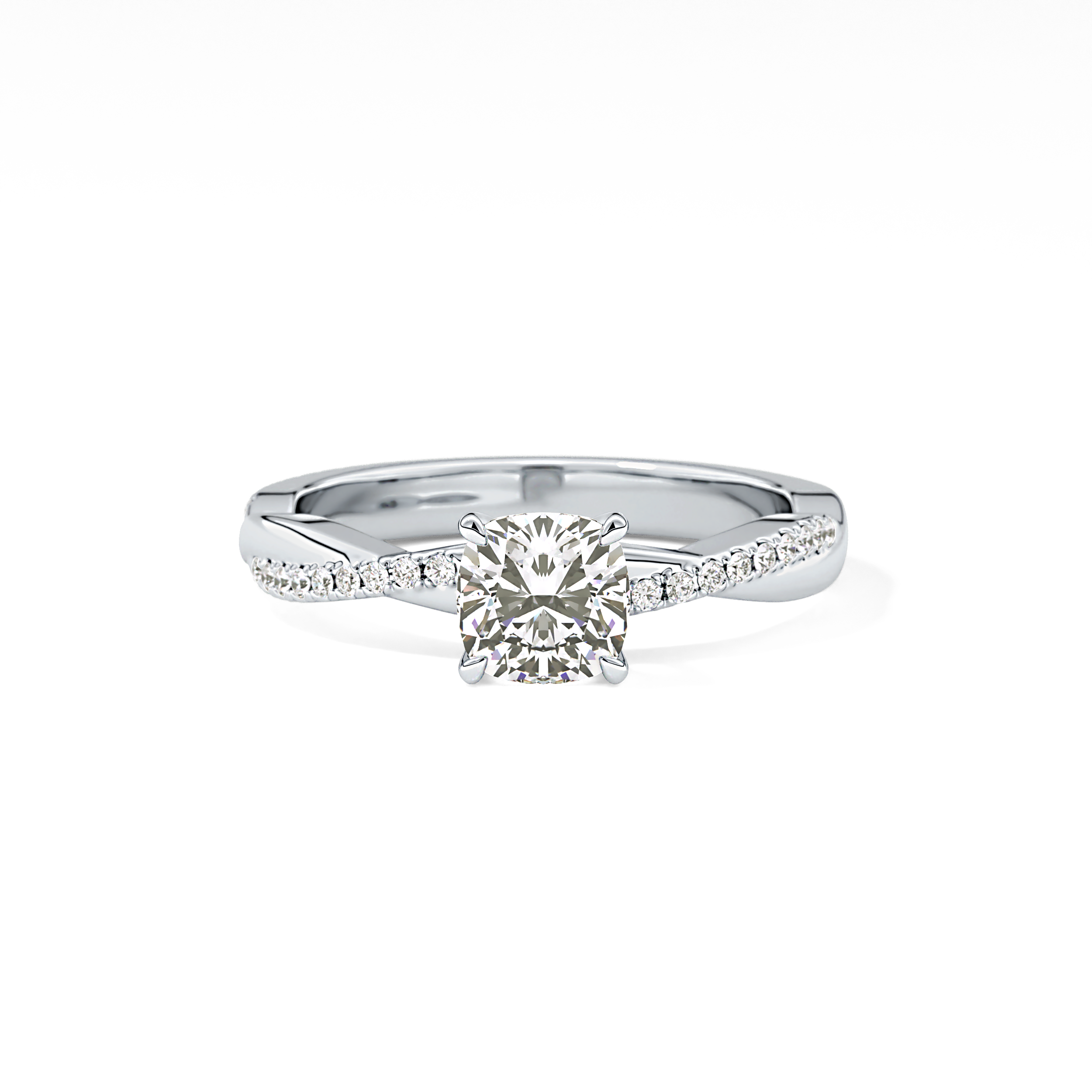 Cushion Cut 0.86 Carat Moissanite Ring – Criss Cross Pave Setting in Gold