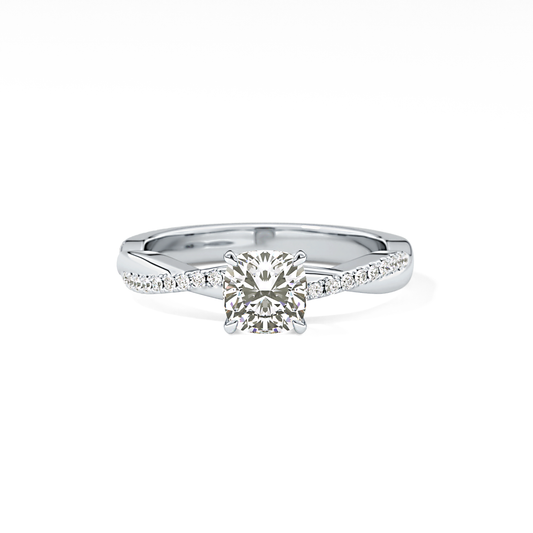 Cushion Cut 0.86 Carat Moissanite Ring – Criss Cross Pave Setting in Gold