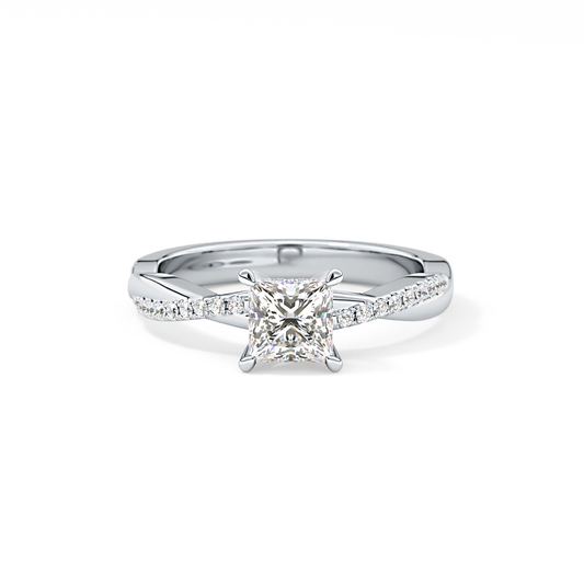 Princess Cut 0.78 Carat Moissanite Ring – Criss Cross Pave Setting in Gold