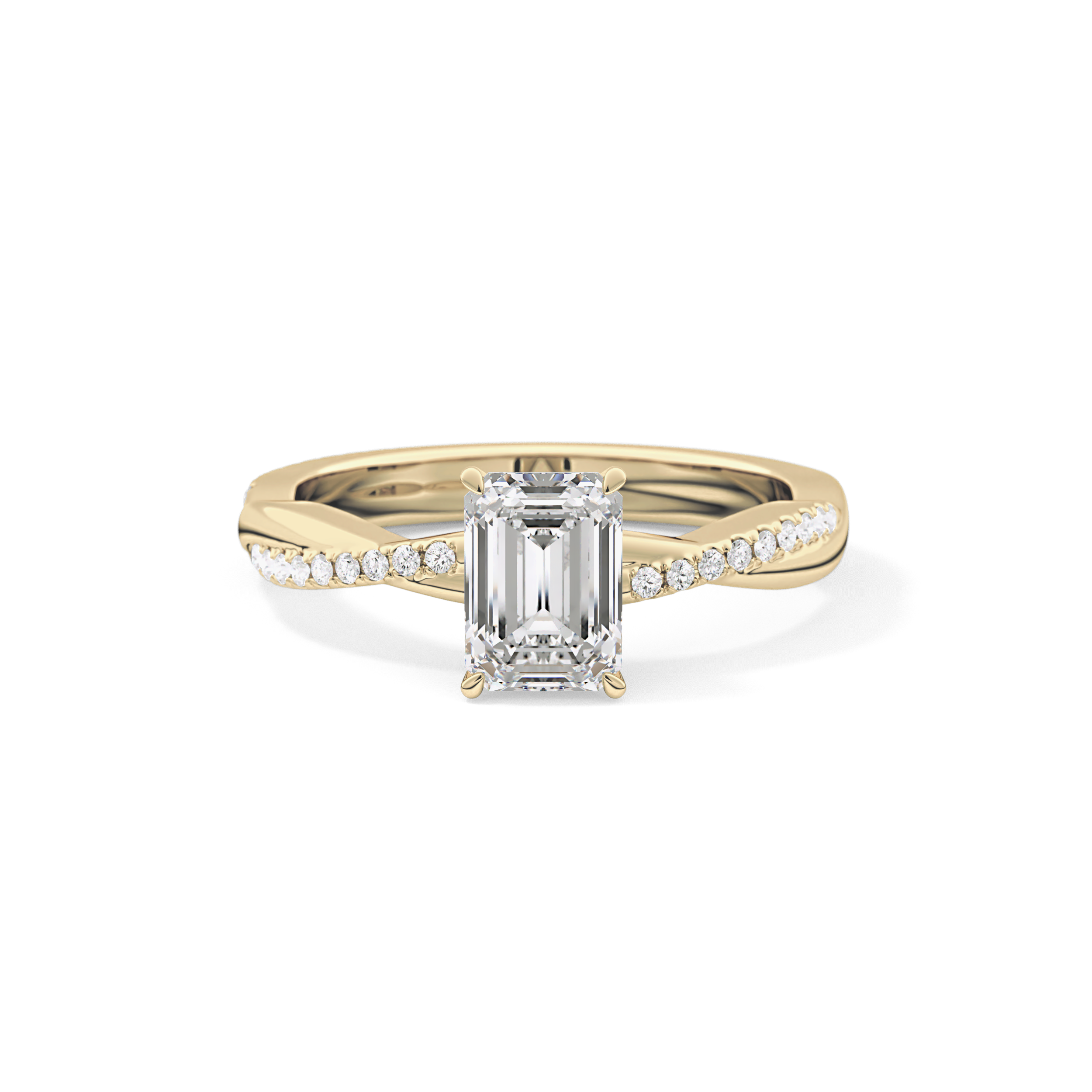 Emerald Cut 1.02 Carat Moissanite Ring – Criss Cross Pave Setting in Gold