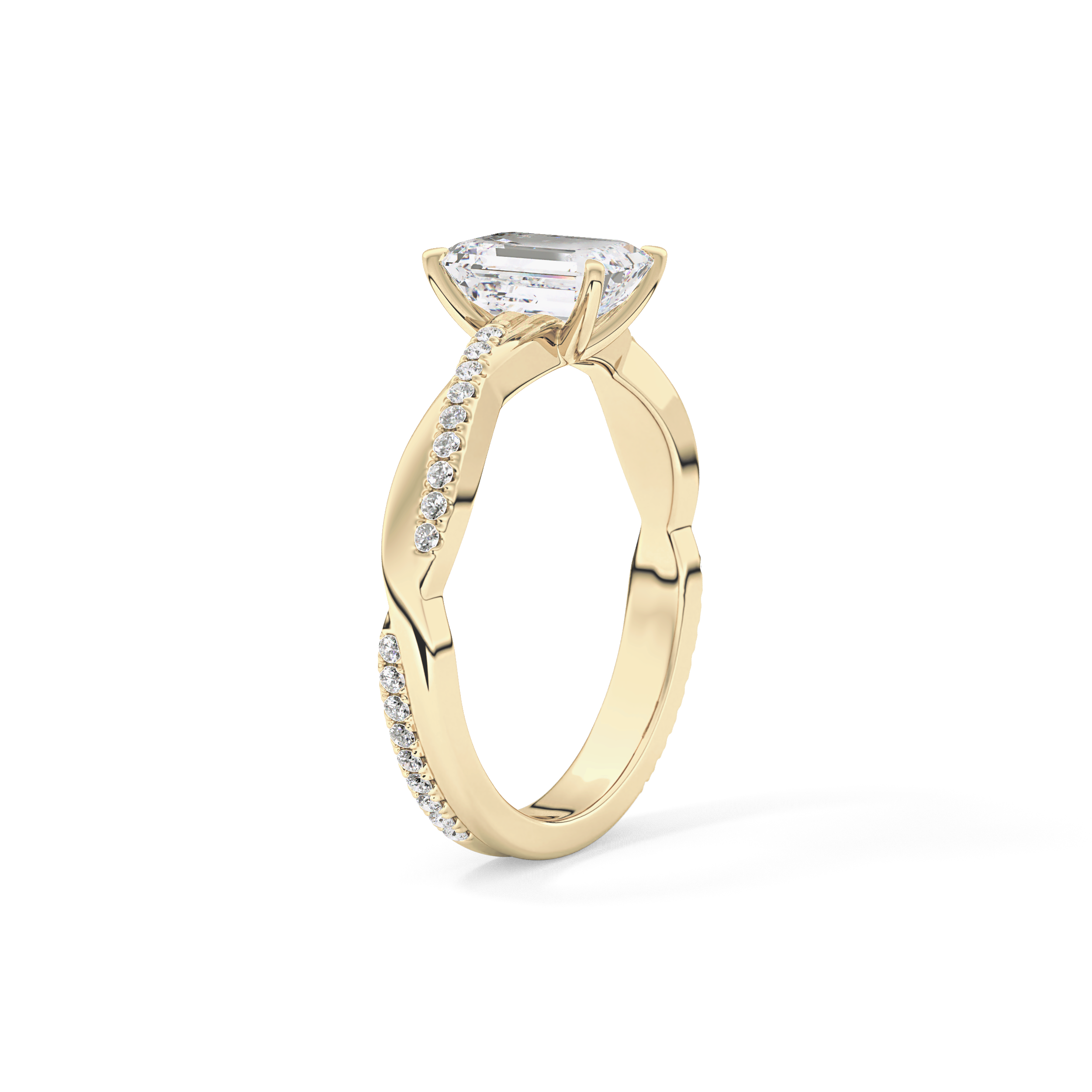 Emerald Cut 1.02 Carat Moissanite Ring – Criss Cross Pave Setting in Gold