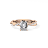 Emerald Cut 1.02 Carat Moissanite Ring – Criss Cross Pave Setting in Gold