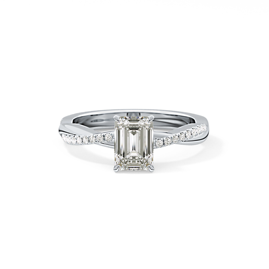 Emerald Cut 1.02 Carat Moissanite Ring – Criss Cross Pave Setting in Gold