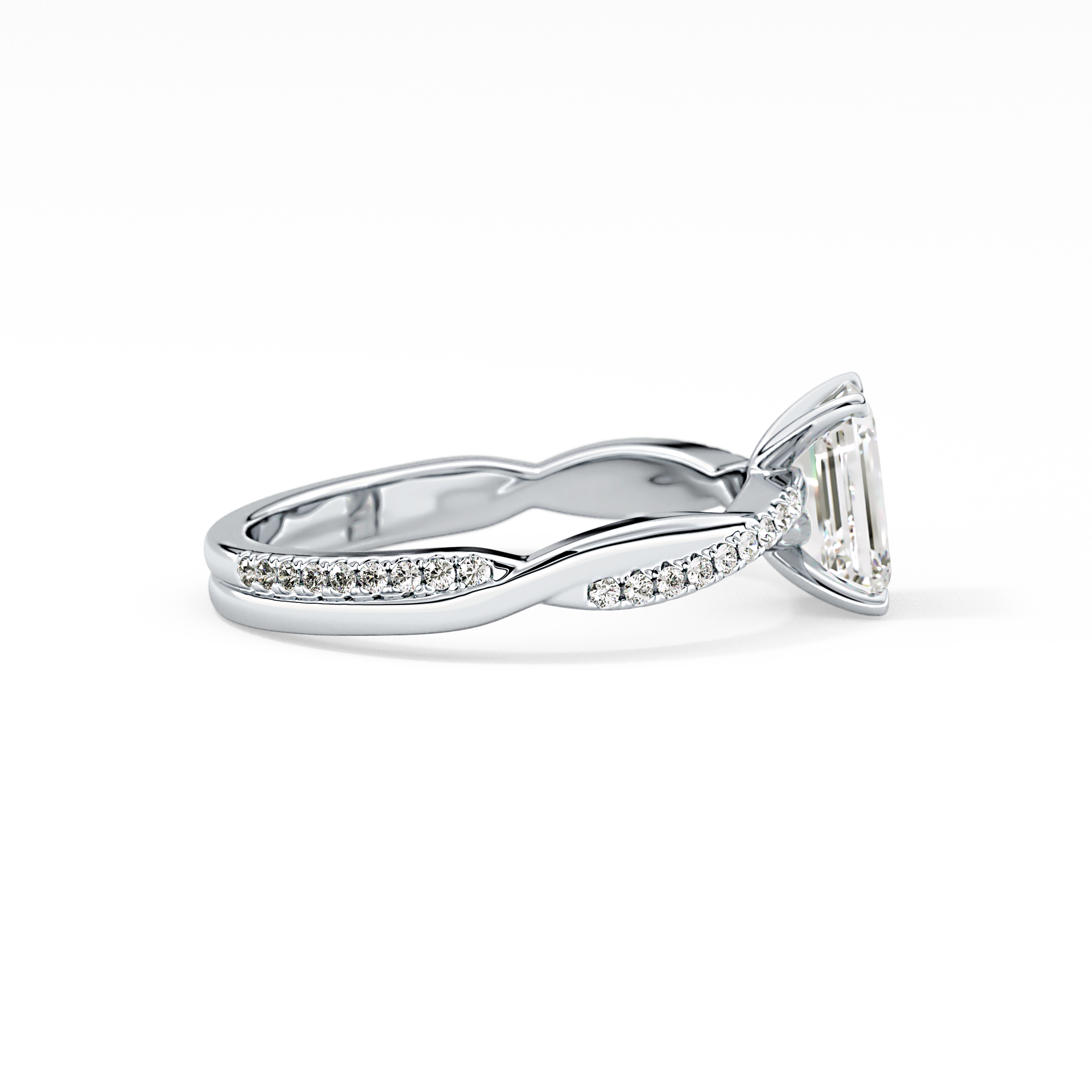 Emerald Cut 1.02 Carat Moissanite Ring – Criss Cross Pave Setting in Gold