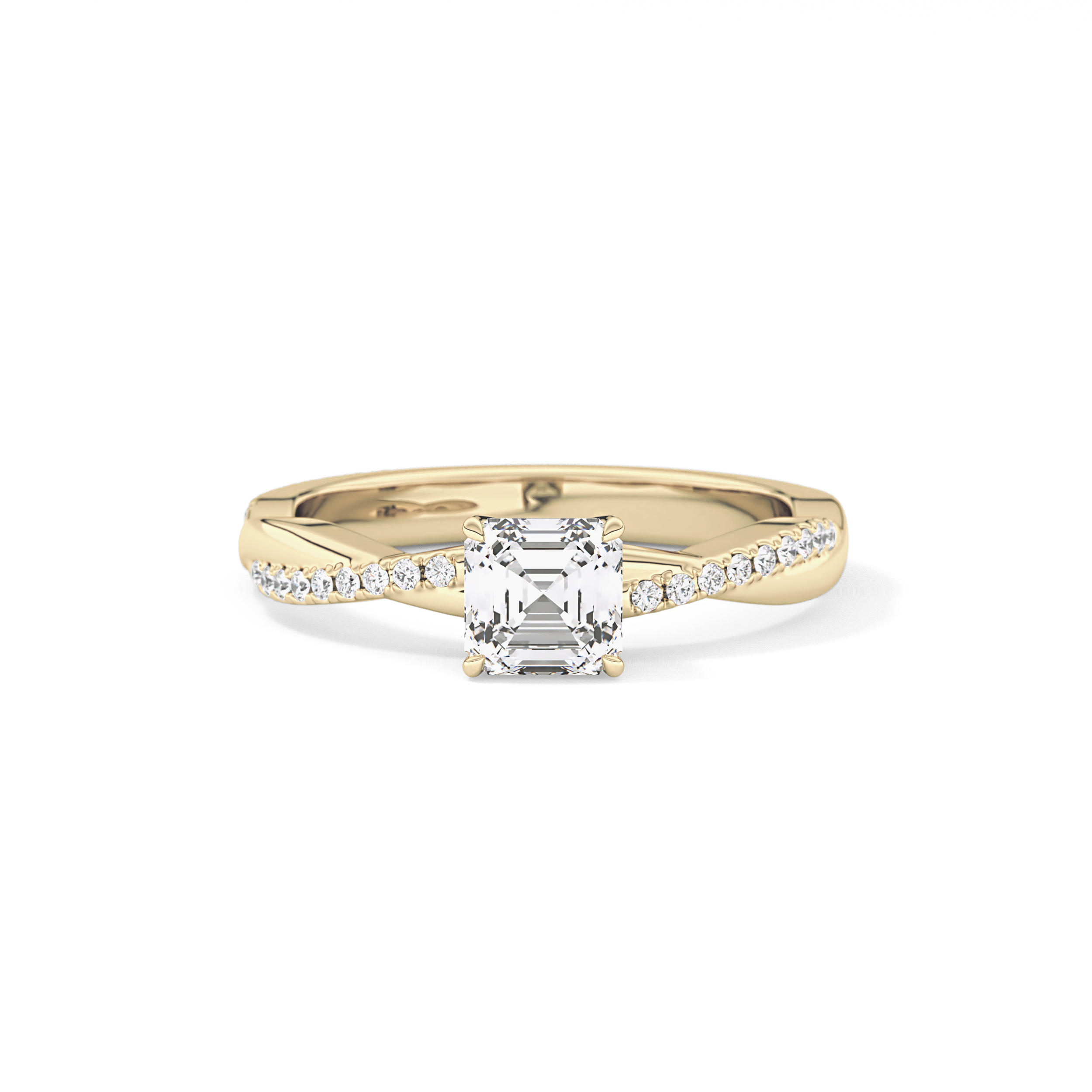 Asscher Cut 0.65 Carat Moissanite Ring – Criss Cross Pave Setting in Gold 7