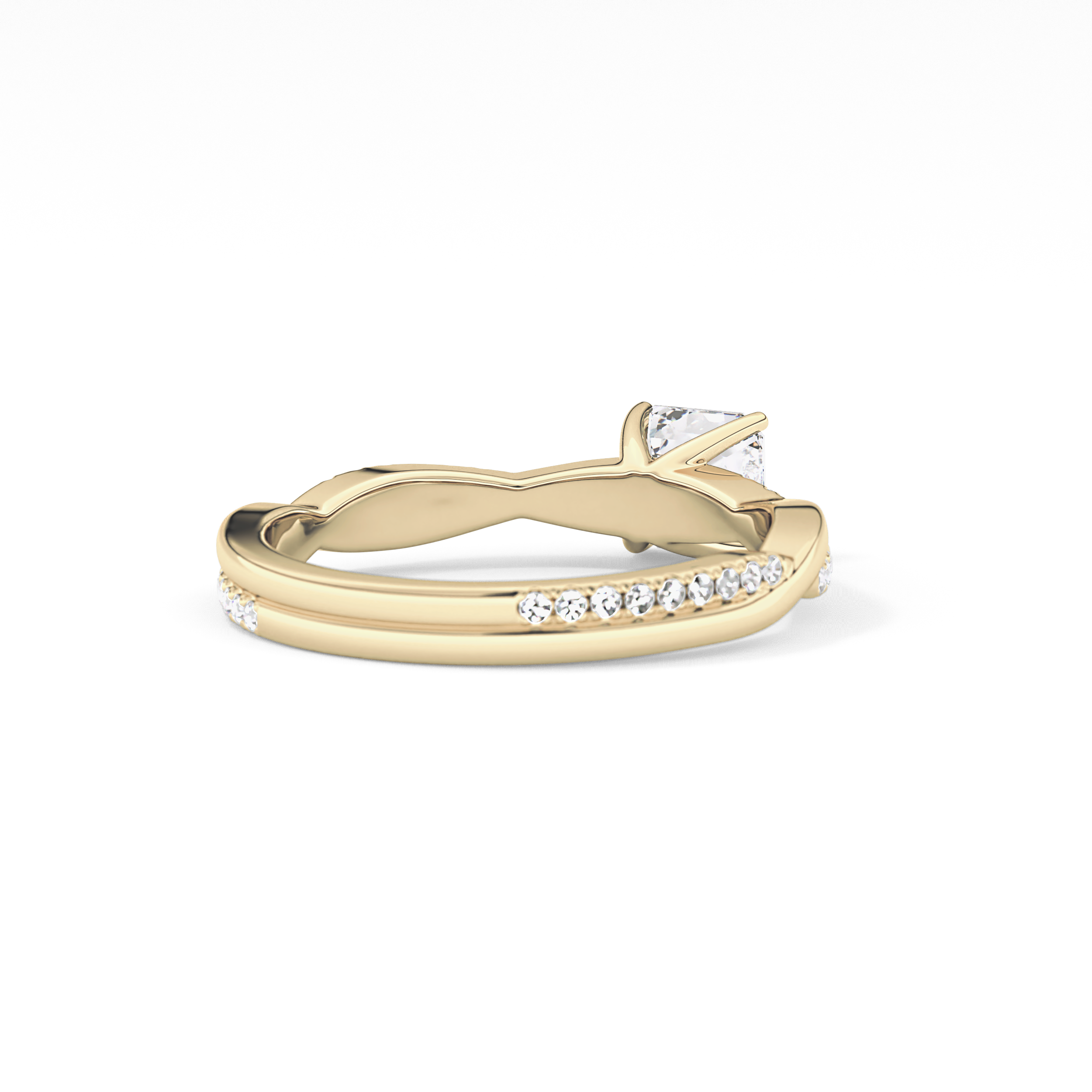 Asscher Cut 0.65 Carat Moissanite Ring – Criss Cross Pave Setting in Gold 8