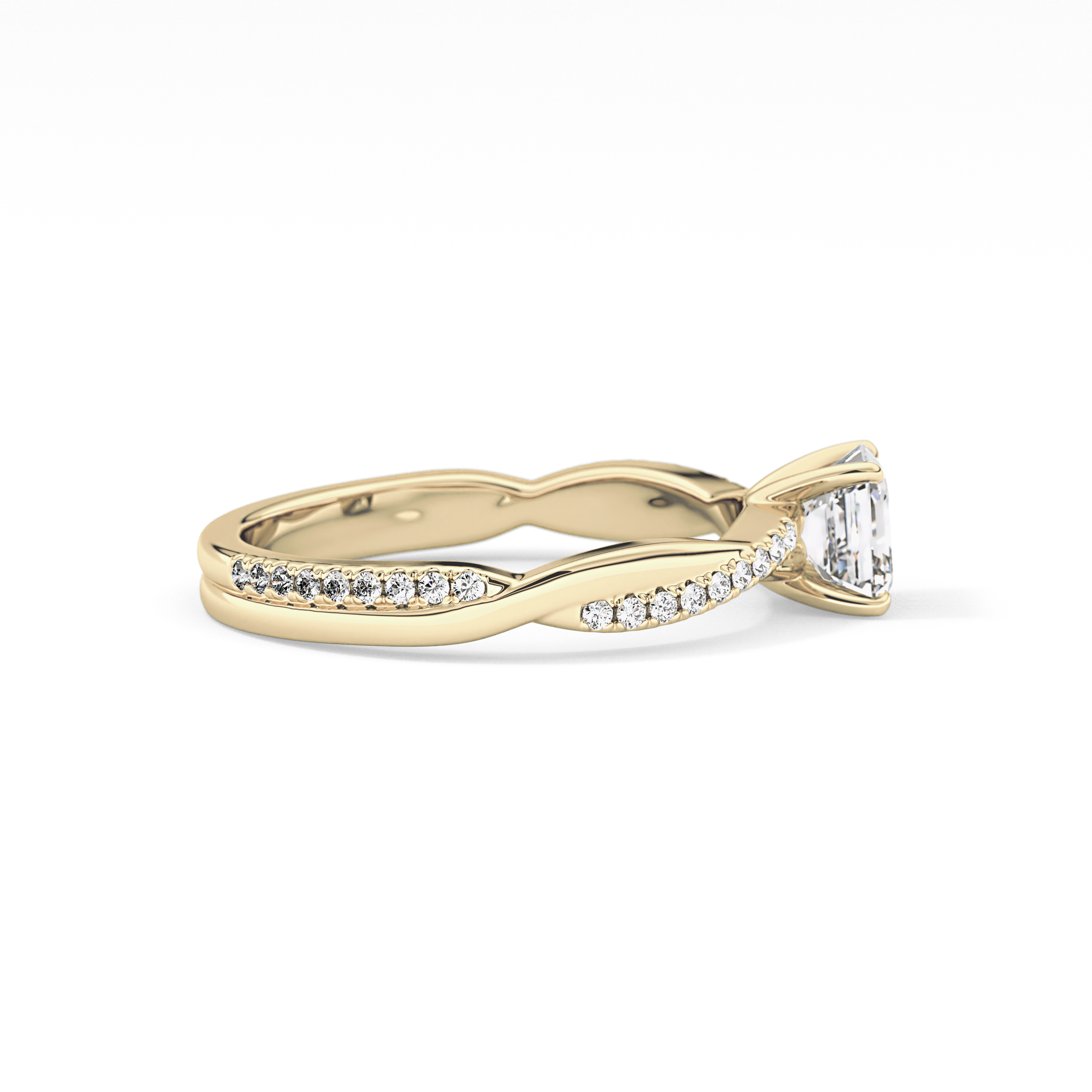Asscher Cut 0.65 Carat Moissanite Ring – Criss Cross Pave Setting in Gold 9