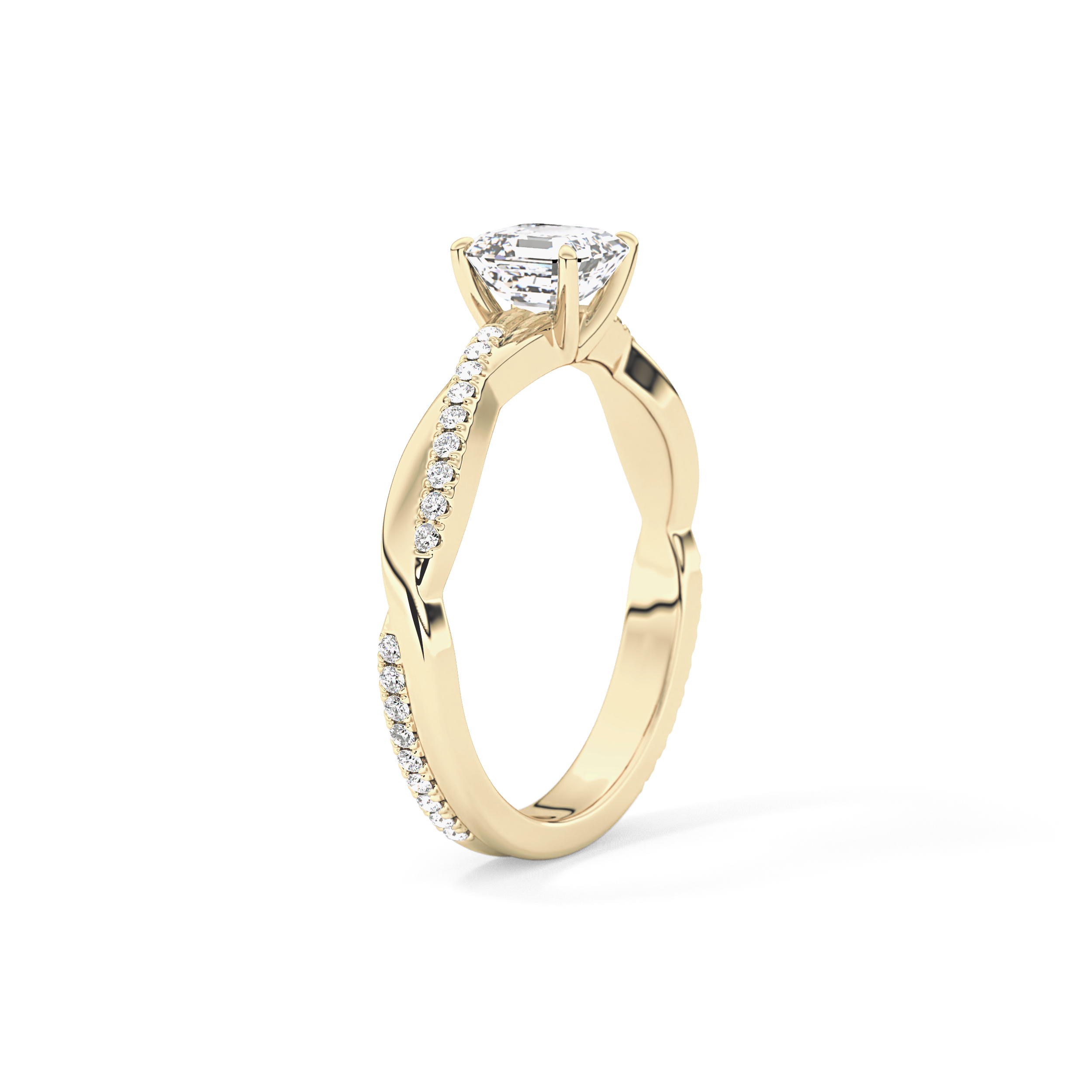 Asscher Cut 0.65 Carat Moissanite Ring – Criss Cross Pave Setting in Gold 11