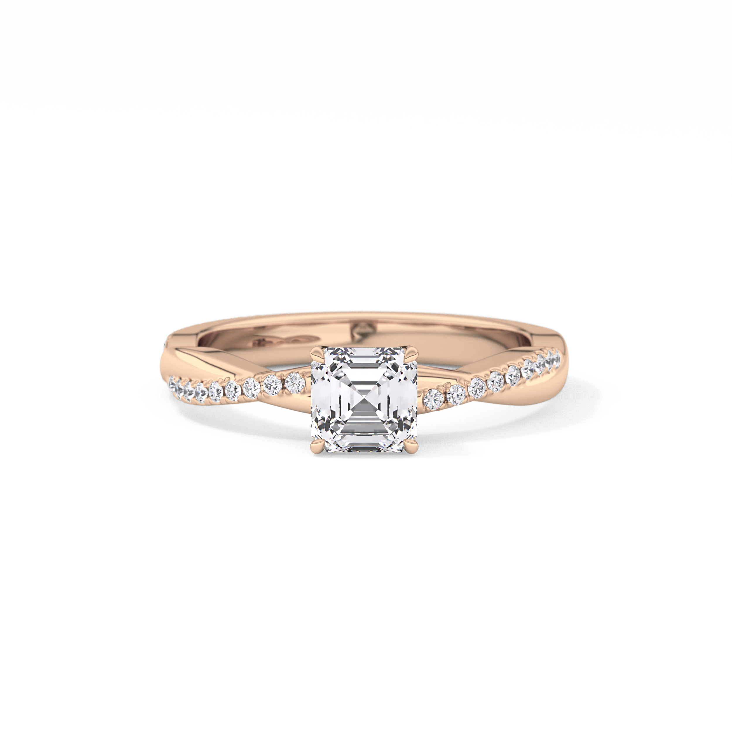 Asscher Cut 0.65 Carat Moissanite Ring – Criss Cross Pave Setting in Gold 13