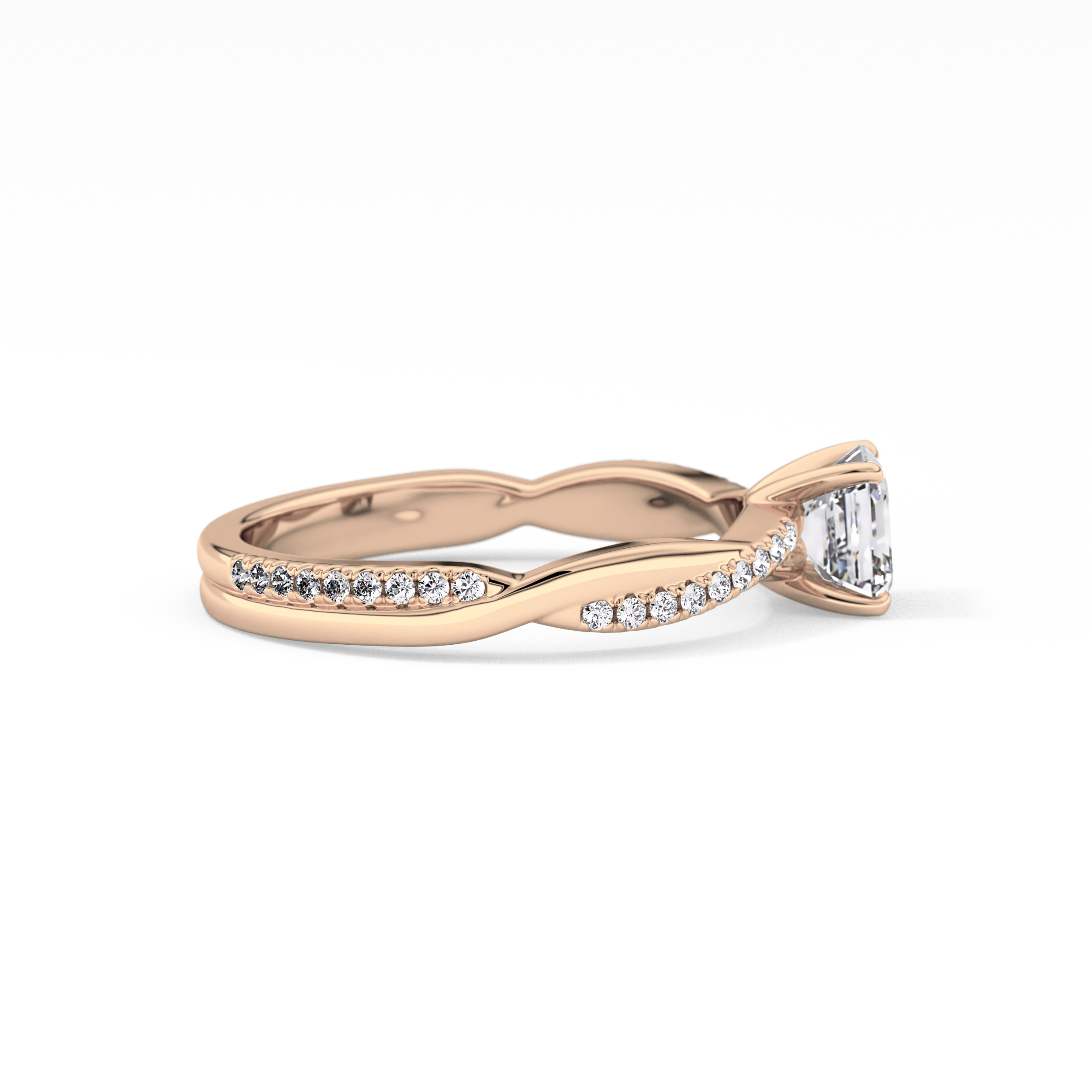 Asscher Cut 0.65 Carat Moissanite Ring – Criss Cross Pave Setting in Gold 15