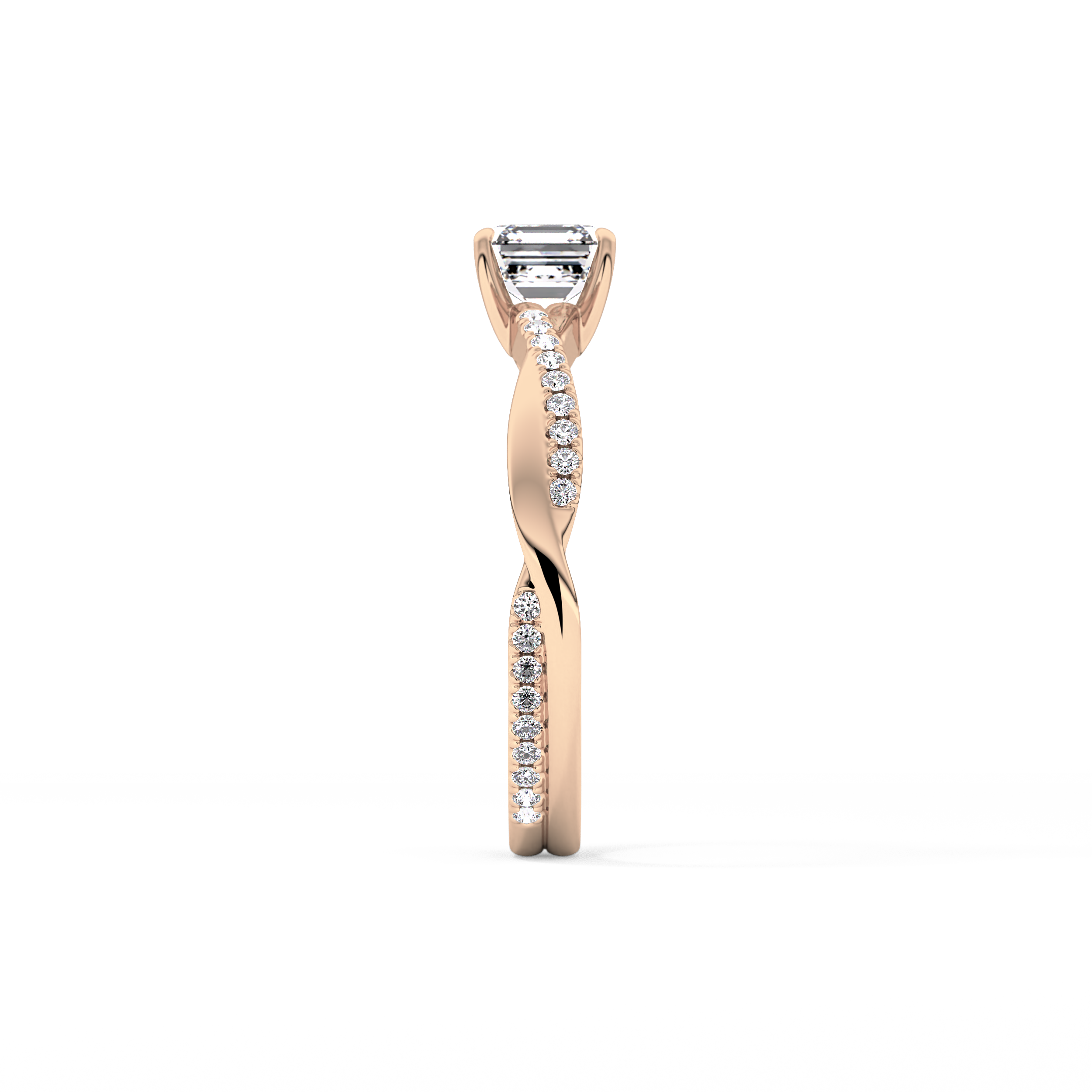Asscher Cut 0.65 Carat Moissanite Ring – Criss Cross Pave Setting in Gold 16