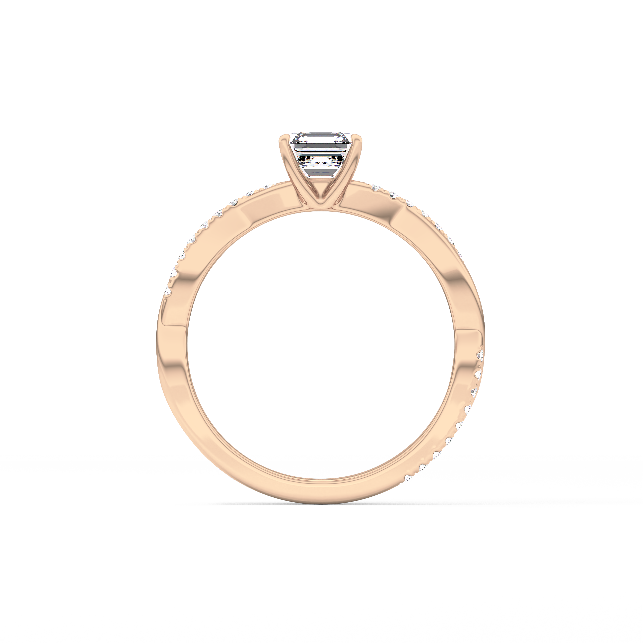 Asscher Cut 0.65 Carat Moissanite Ring – Criss Cross Pave Setting in Gold 18