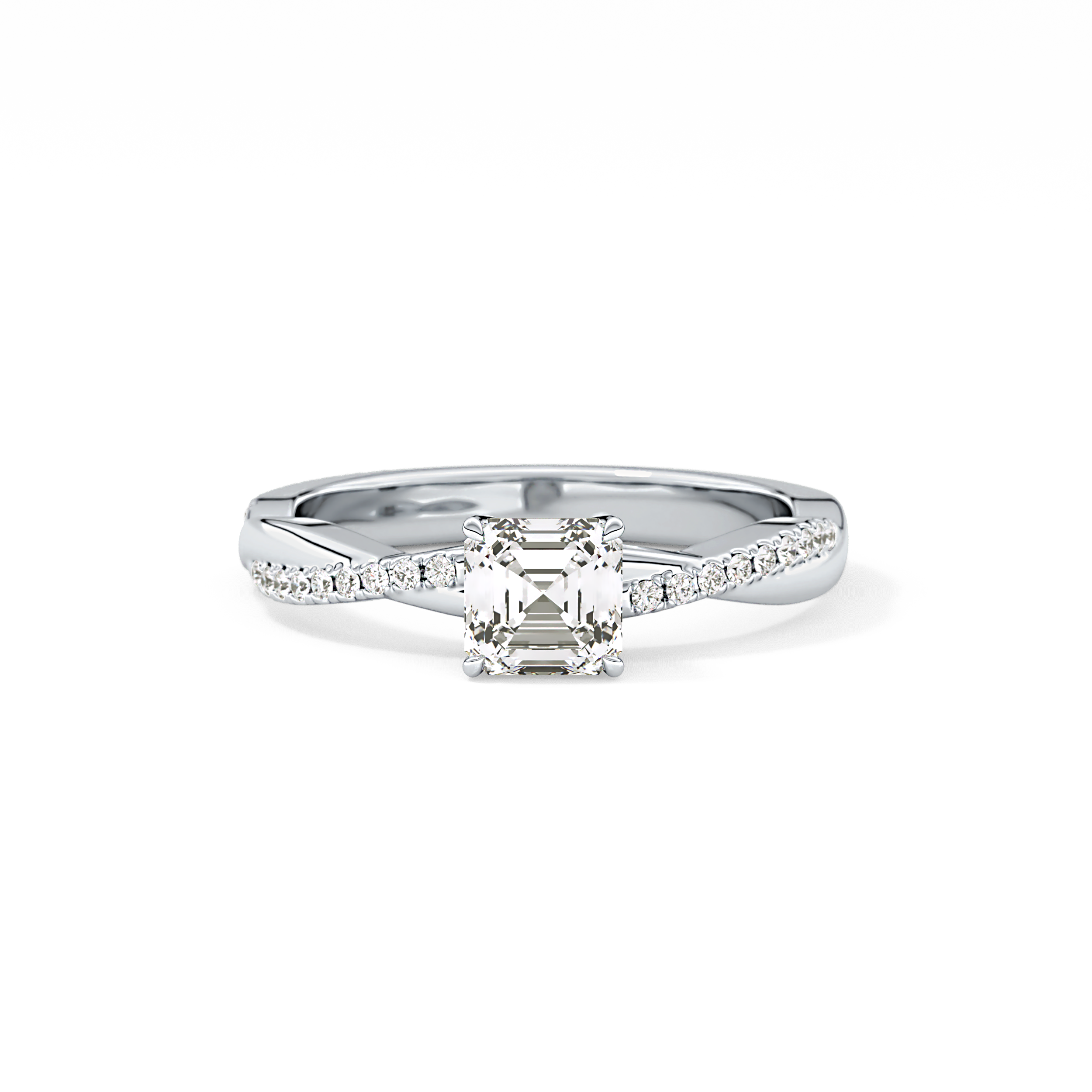 Asscher Cut 0.65 Carat Moissanite Ring – Criss Cross Pave Setting in Gold 1