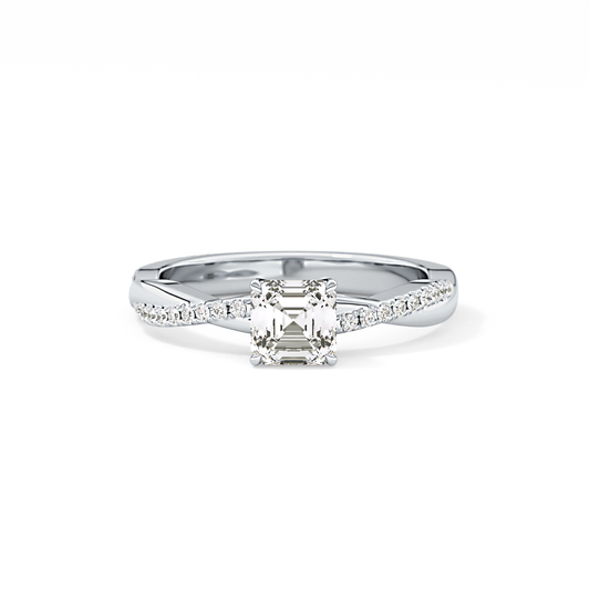 Asscher Cut 0.65 Carat Moissanite Ring – Criss Cross Pave Setting in Gold 1