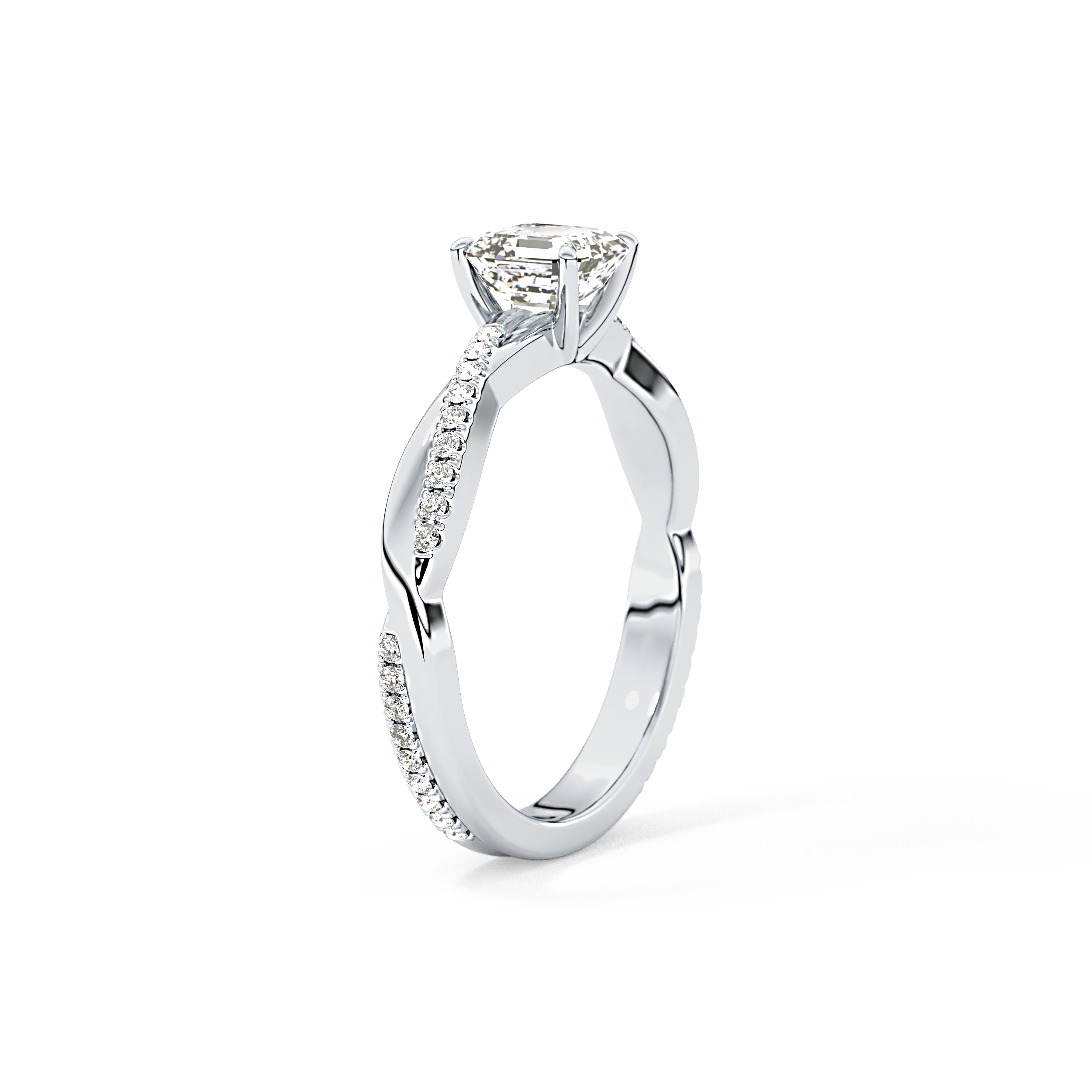 Asscher Cut 0.65 Carat Moissanite Ring – Criss Cross Pave Setting in Gold 5