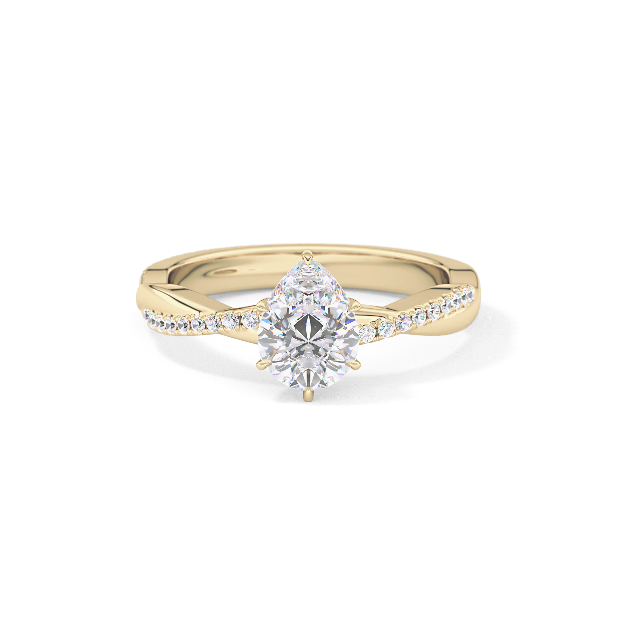 Pear Cut 0.81 Carat Moissanite Ring – Criss Cross Pave Setting in Gold