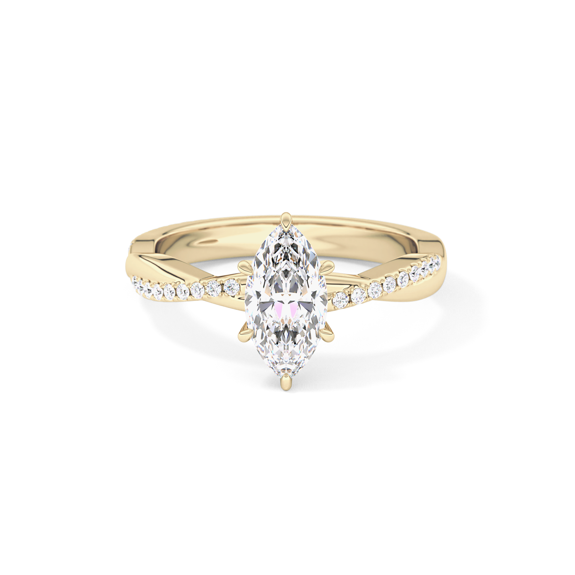 Marquise Cut 0.82 Carat Moissanite Ring – Criss Cross Pave Setting in Gold