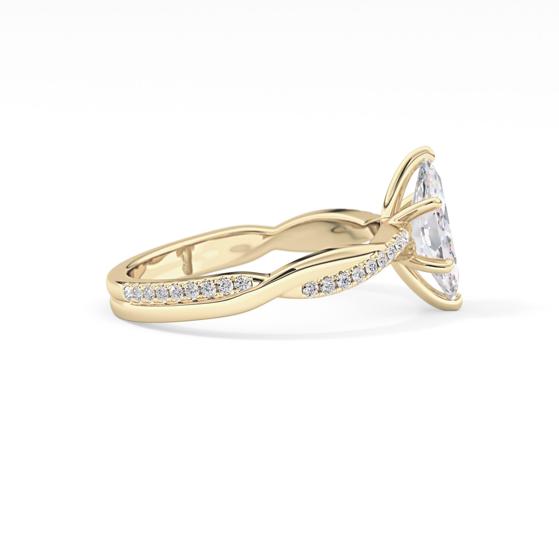 Marquise Cut 0.82 Carat Moissanite Ring – Criss Cross Pave Setting in Gold