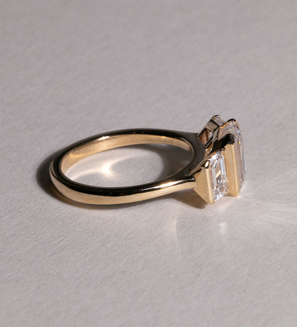 2.05 CT Emerald Three Stone Lab Grown Diamond Engagement Ring
