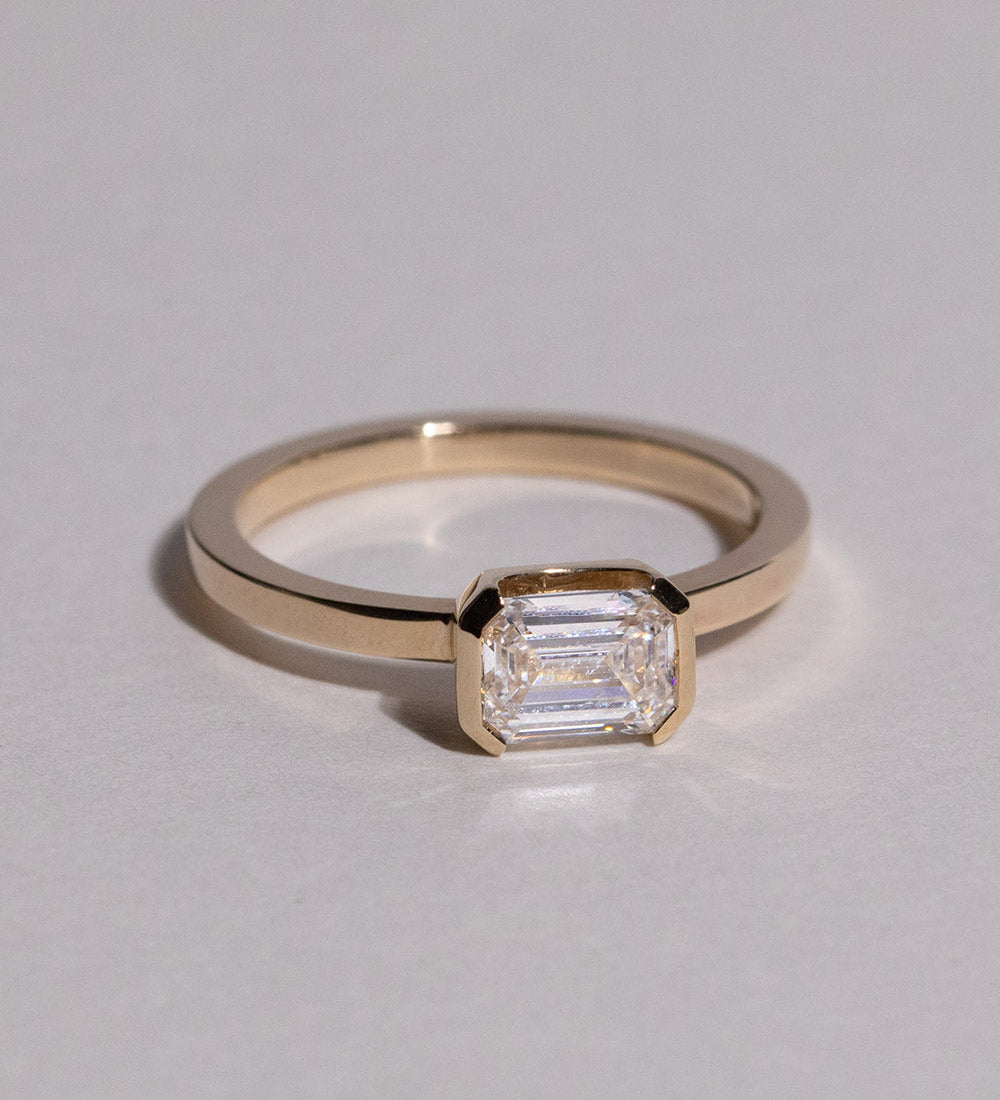 1 CT Emerald Bezel Lab Grown Diamond Engagement Ring