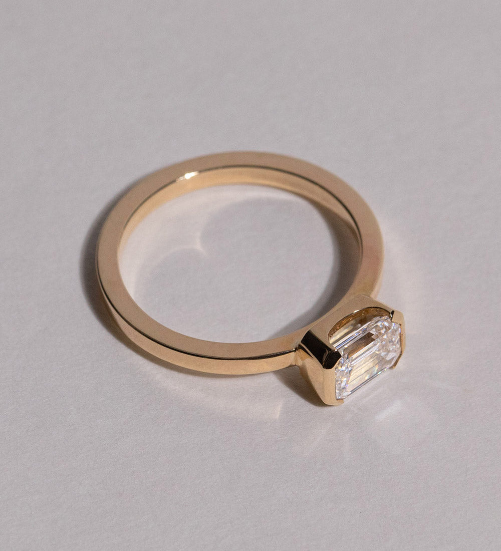 1 CT Emerald Bezel Lab Grown Diamond Engagement Ring
