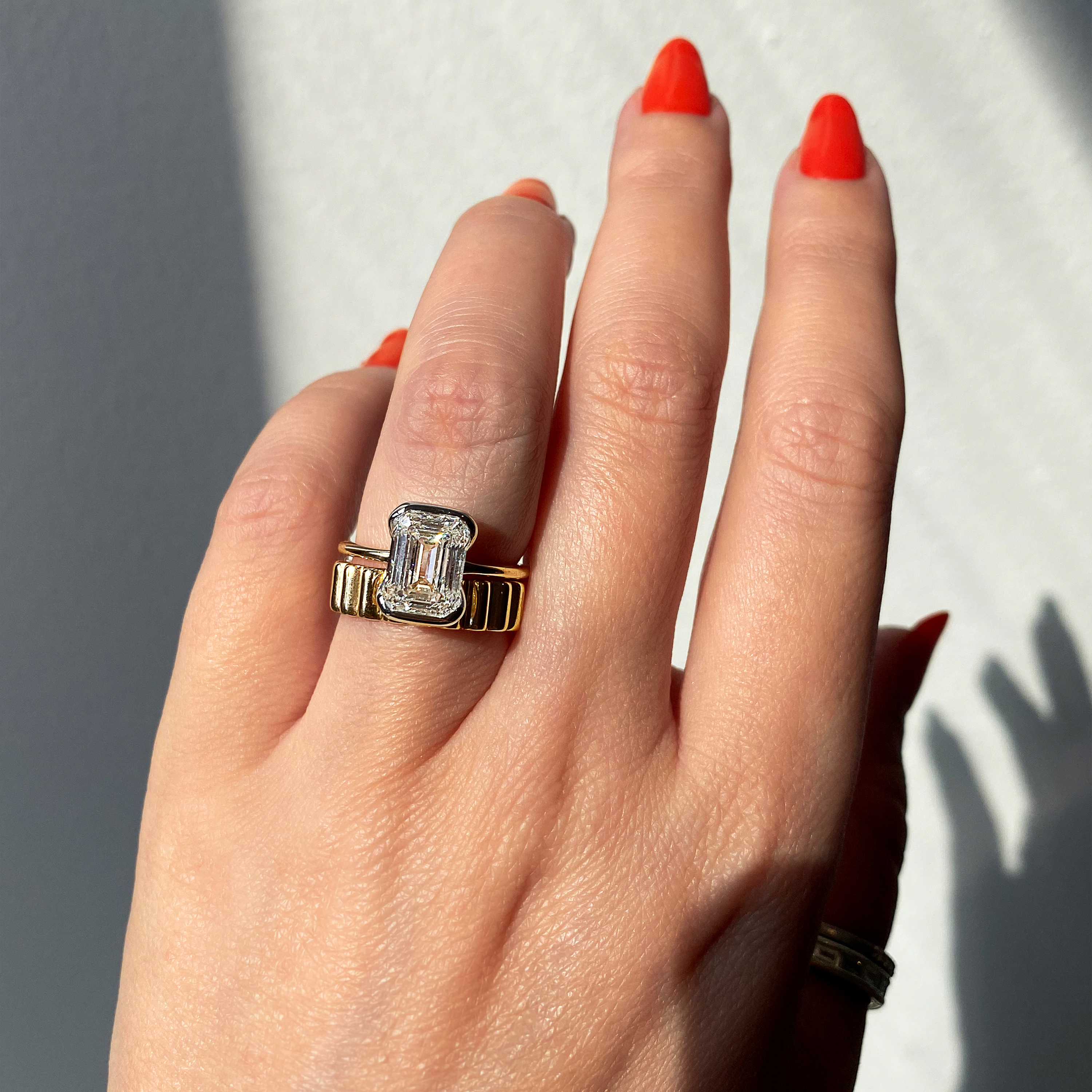 Emerald Half Bezel Lab Grown Diamond Engagement Ring