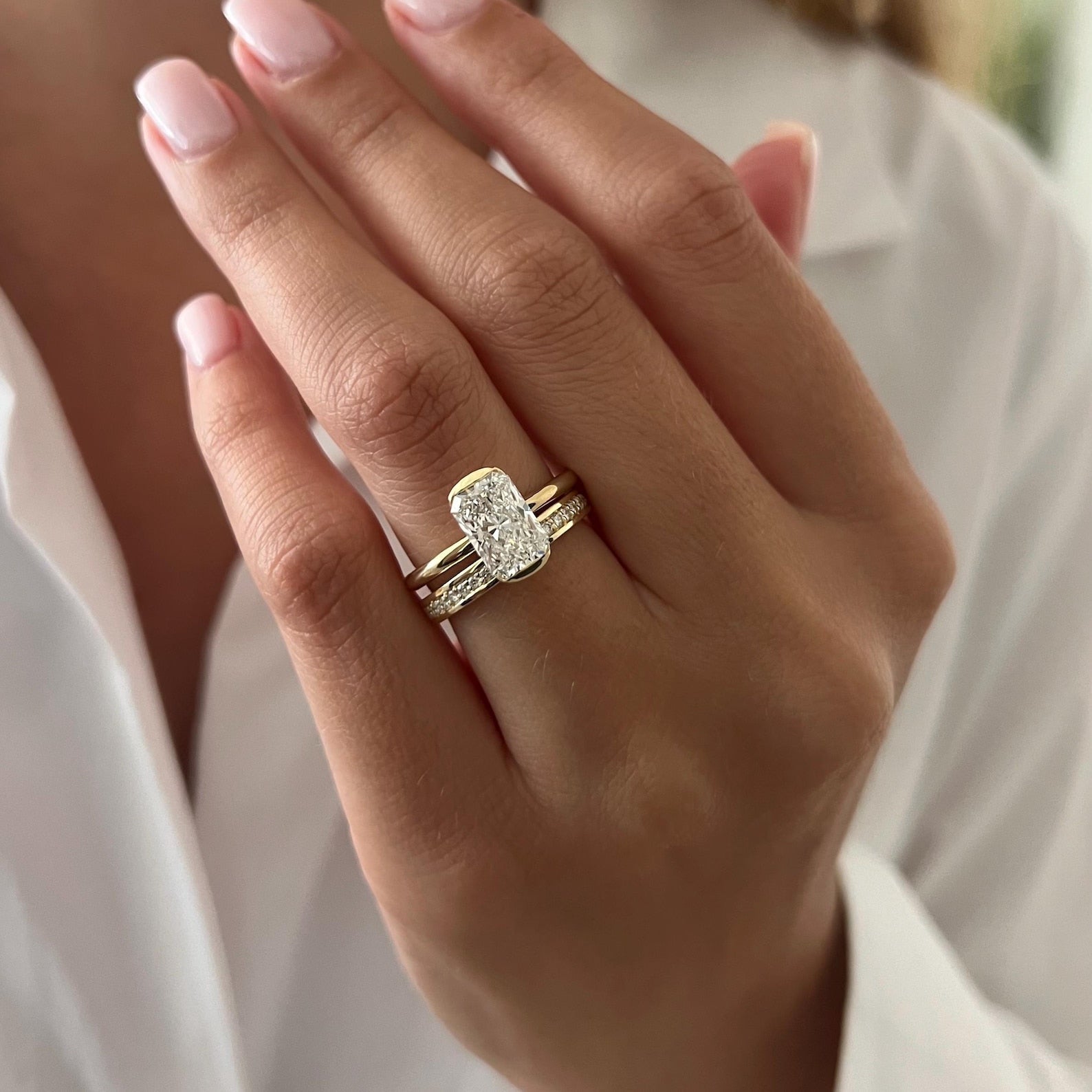 1.0 CT Pear Bezel Solitaire Lab Grown Diamond Bridal Set