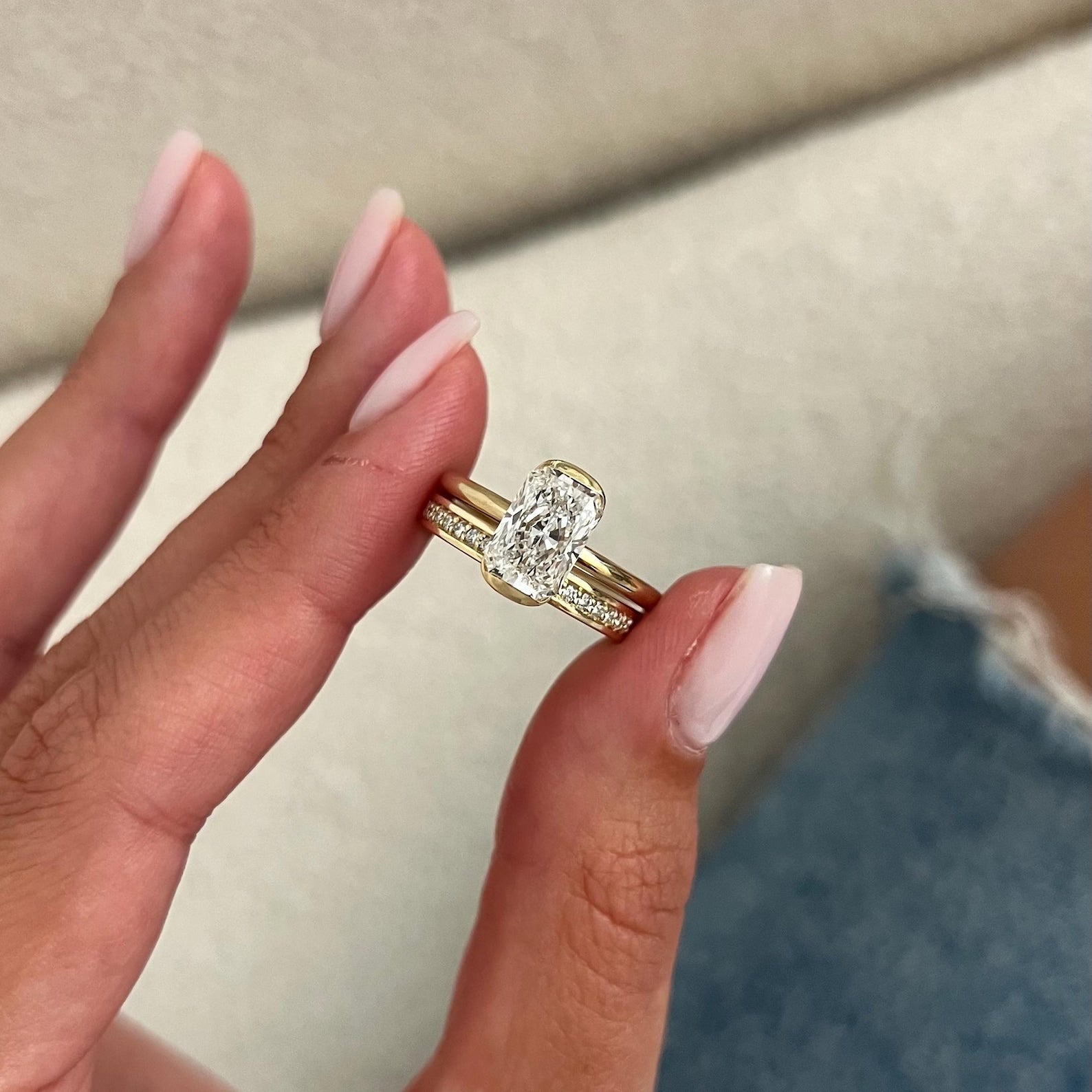 1.0 CT Pear Bezel Solitaire Lab Grown Diamond Bridal Set