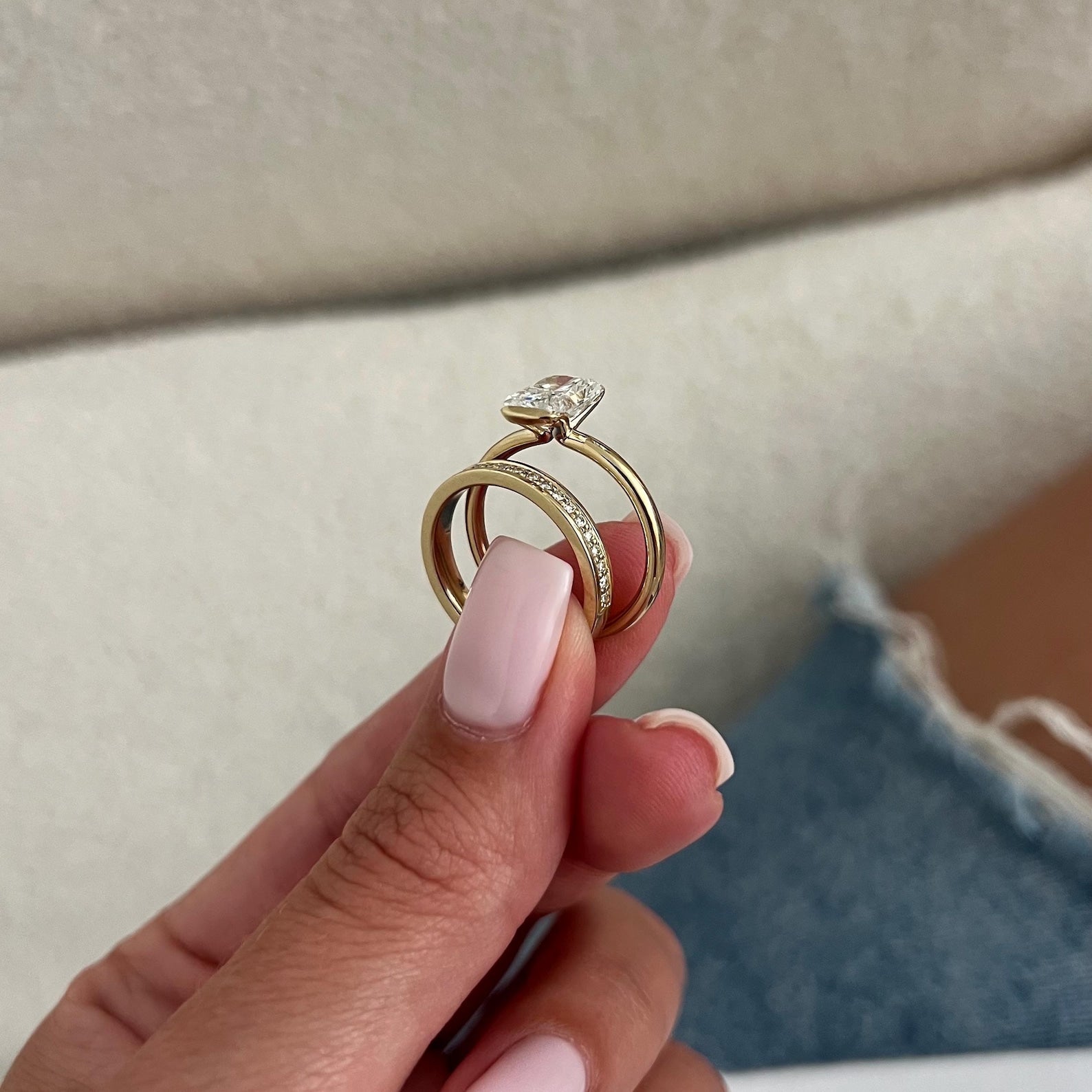1.0 CT Pear Bezel Solitaire Lab Grown Diamond Bridal Set