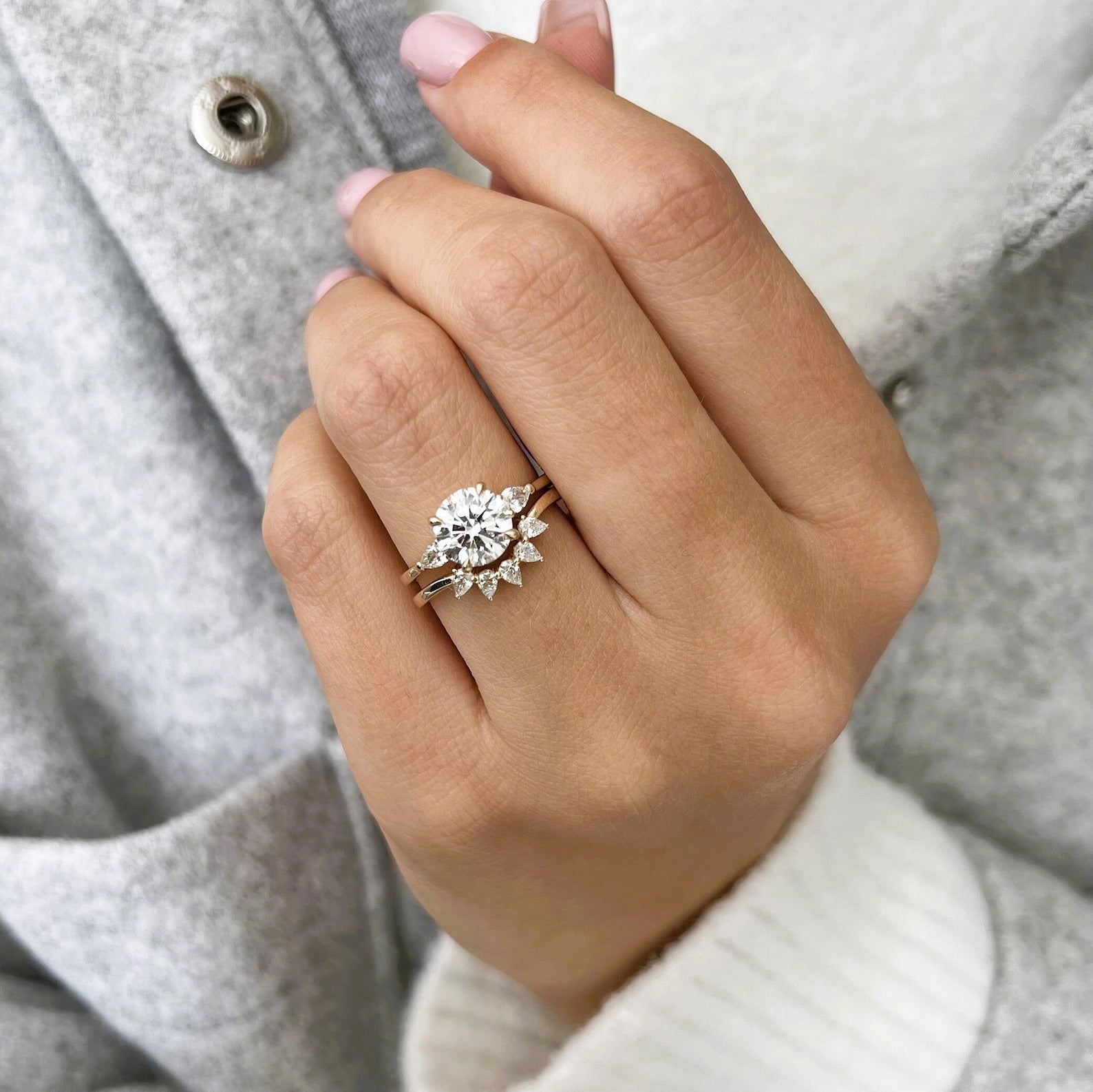 1.0 CT Pear Bezel Solitaire Lab Grown Diamond Bridal Set