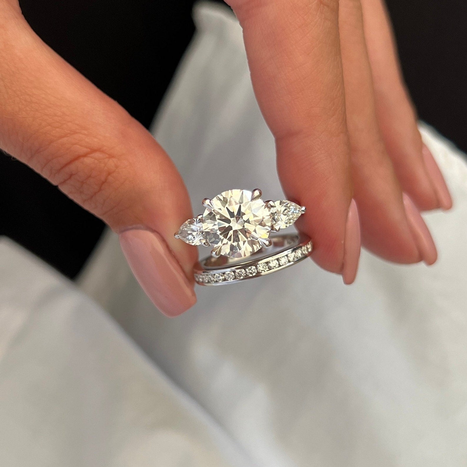 1.0 CT Pear Bezel Solitaire Lab Grown Diamond Bridal Set