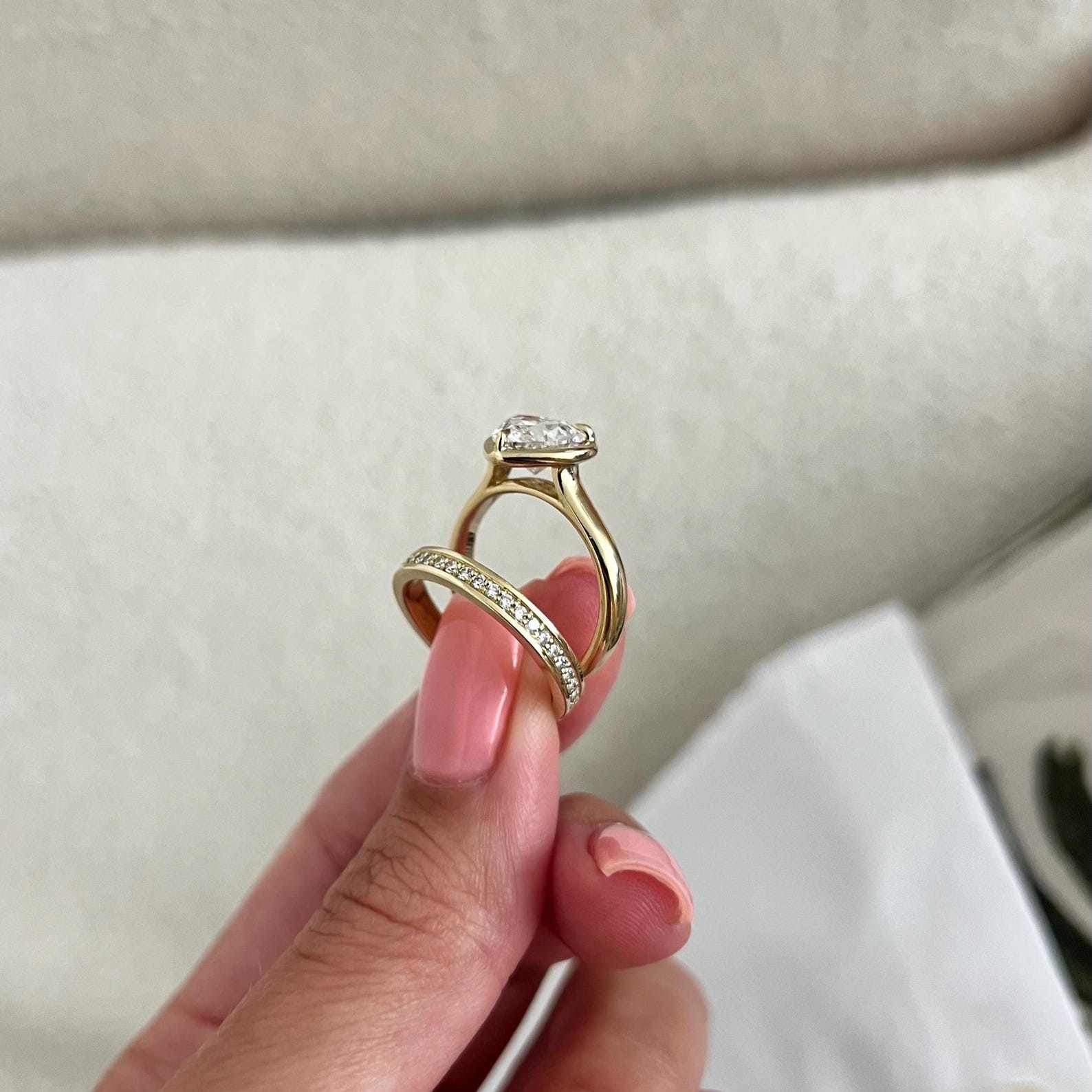 1.0 CT Pear Bezel Solitaire Lab Grown Diamond Bridal Set