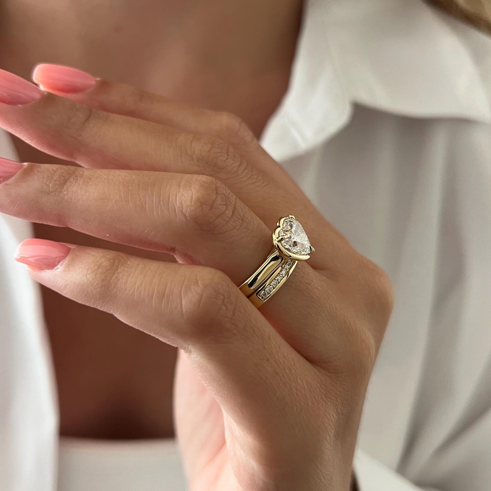 1.0 CT Pear Bezel Solitaire Lab Grown Diamond Bridal Set