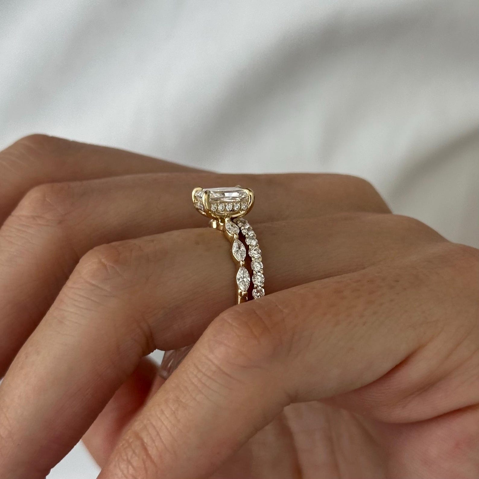 1.0 CT Pear Bezel Solitaire Lab Grown Diamond Bridal Set