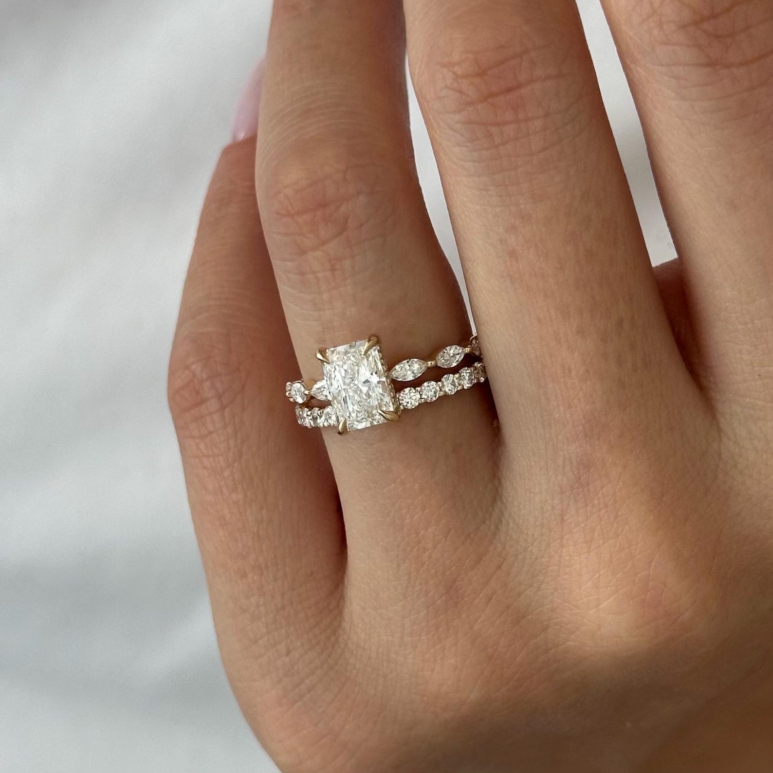 1.0 CT Pear Bezel Solitaire Lab Grown Diamond Bridal Set
