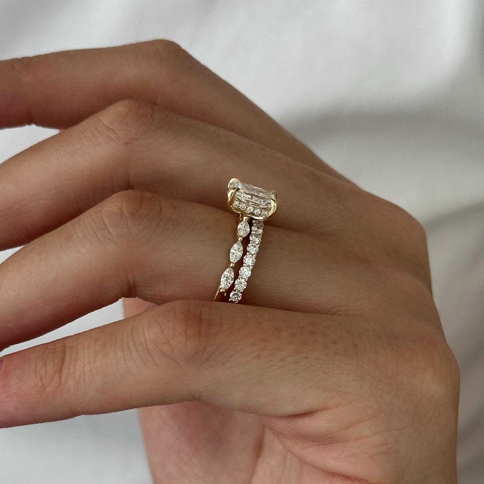 1.0 CT Pear Bezel Solitaire Lab Grown Diamond Bridal Set