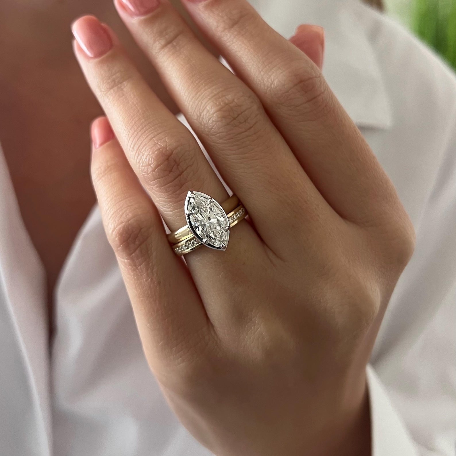 1.0 CT Pear Bezel Solitaire Lab Grown Diamond Bridal Set