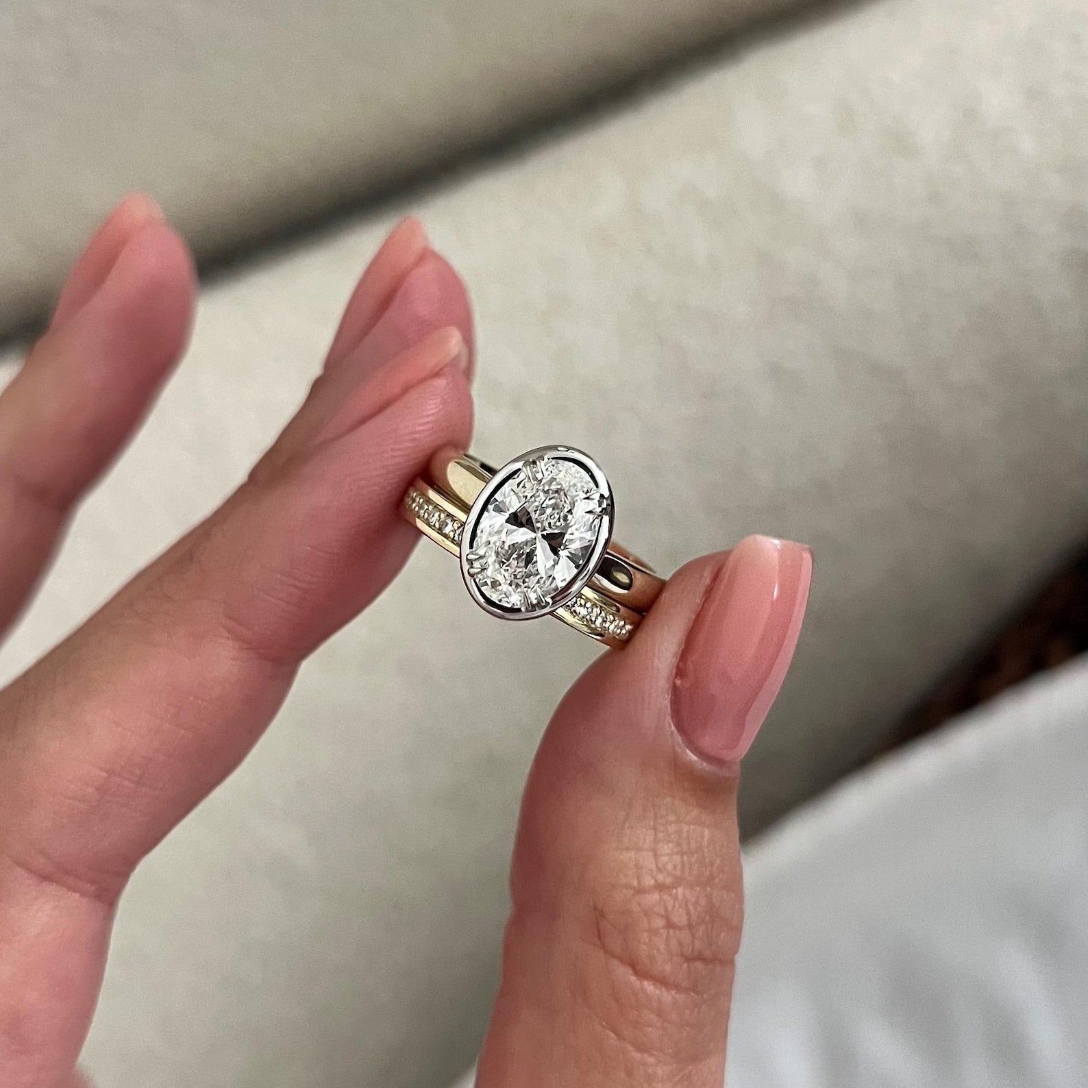 1.0 CT Pear Bezel Solitaire Lab Grown Diamond Bridal Set