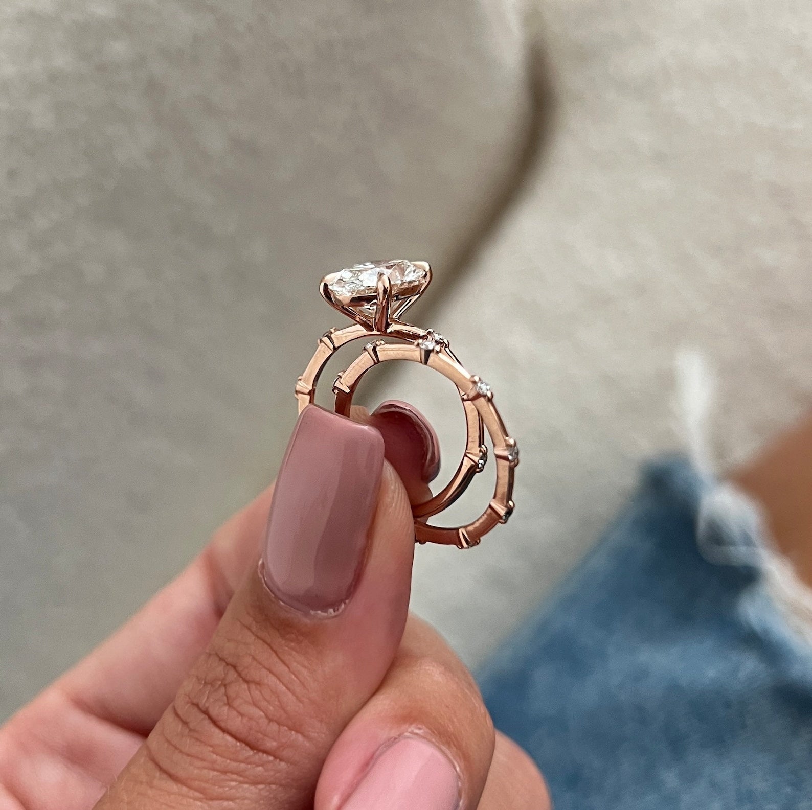 1.0 CT Pear Bezel Solitaire Lab Grown Diamond Bridal Set