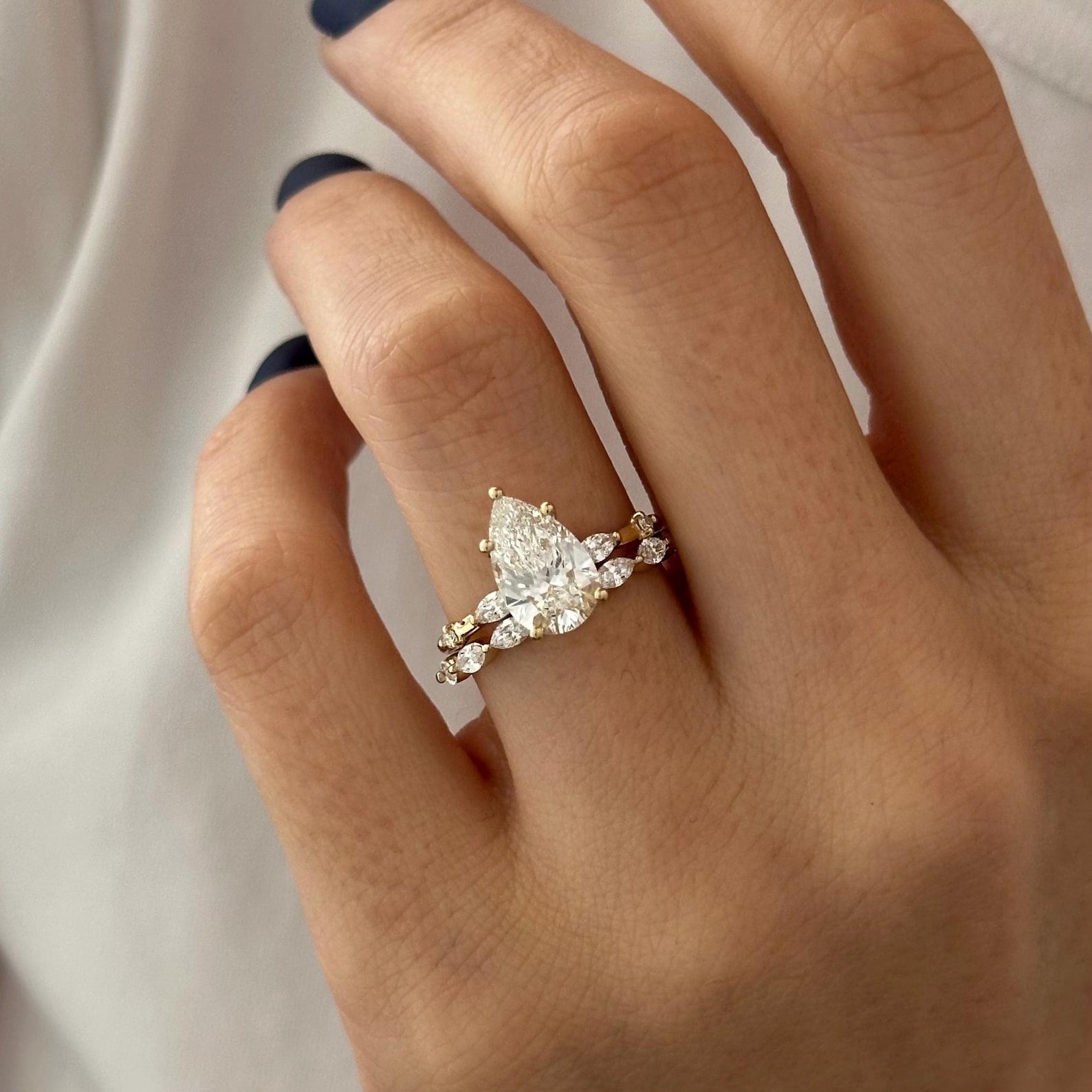 1.0 CT Pear Bezel Solitaire Lab Grown Diamond Bridal Set