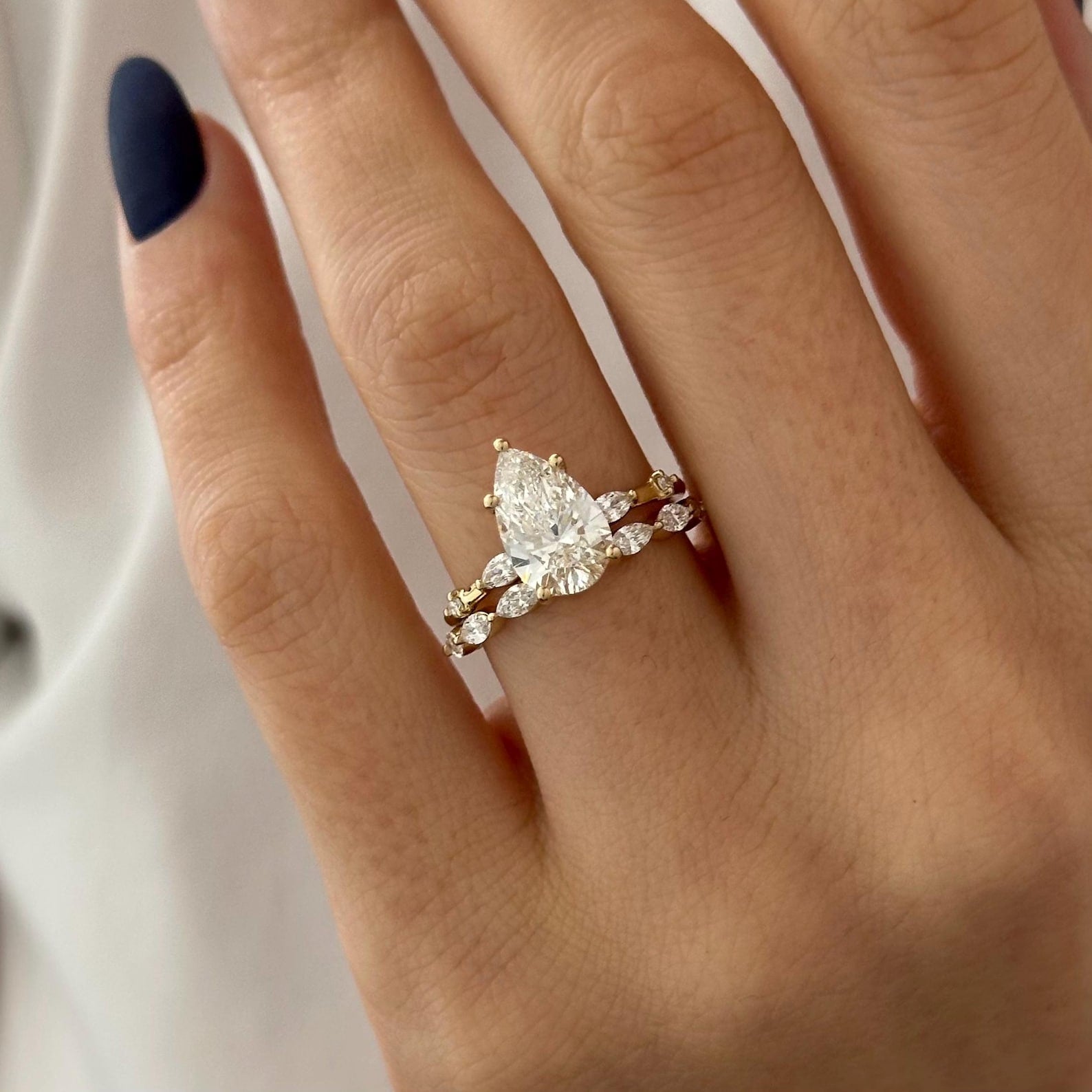 1.0 CT Pear Bezel Solitaire Lab Grown Diamond Bridal Set