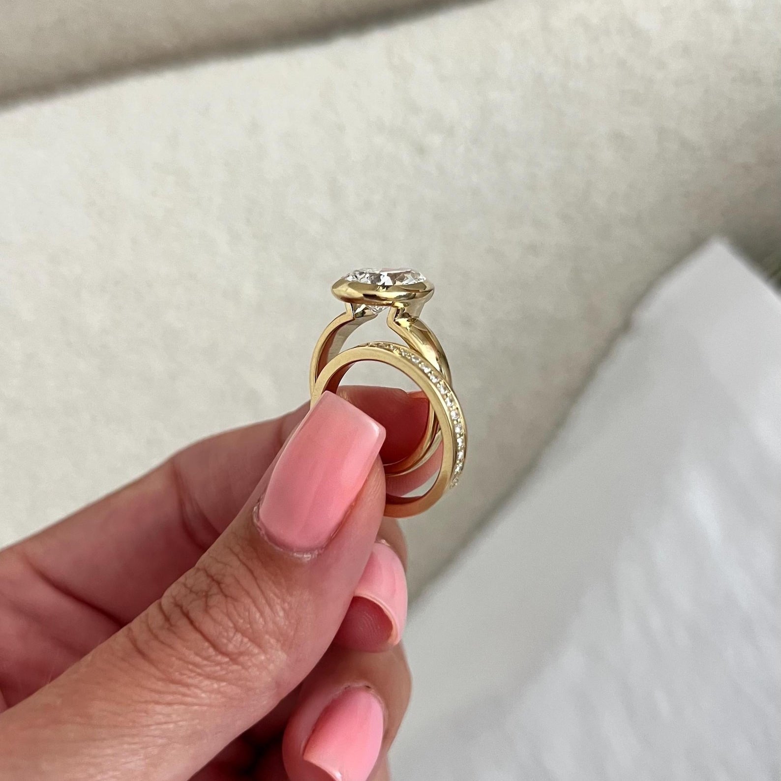 1.0 CT Pear Bezel Solitaire Lab Grown Diamond Bridal Set