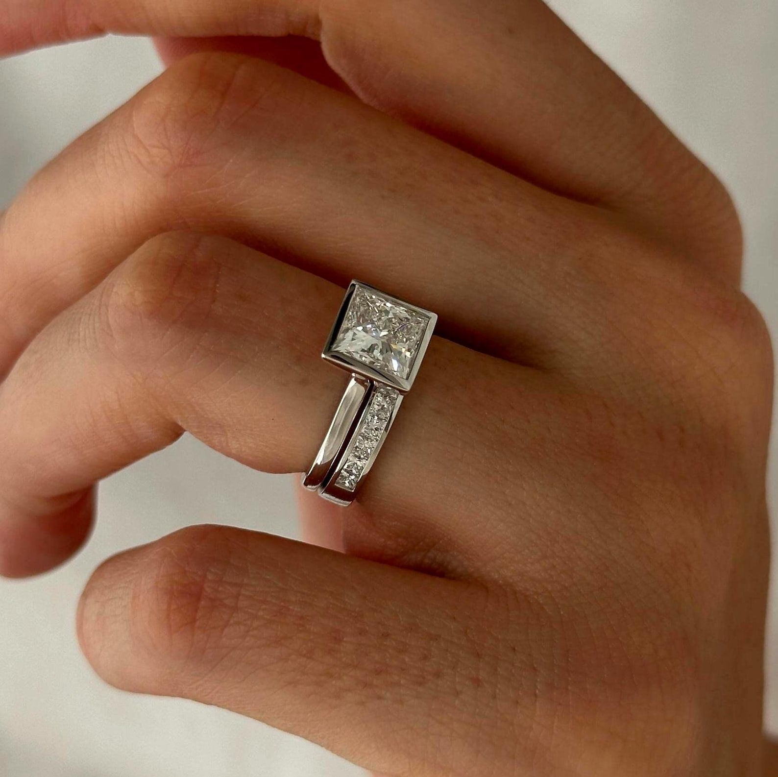 1.0 CT Pear Bezel Solitaire Lab Grown Diamond Bridal Set