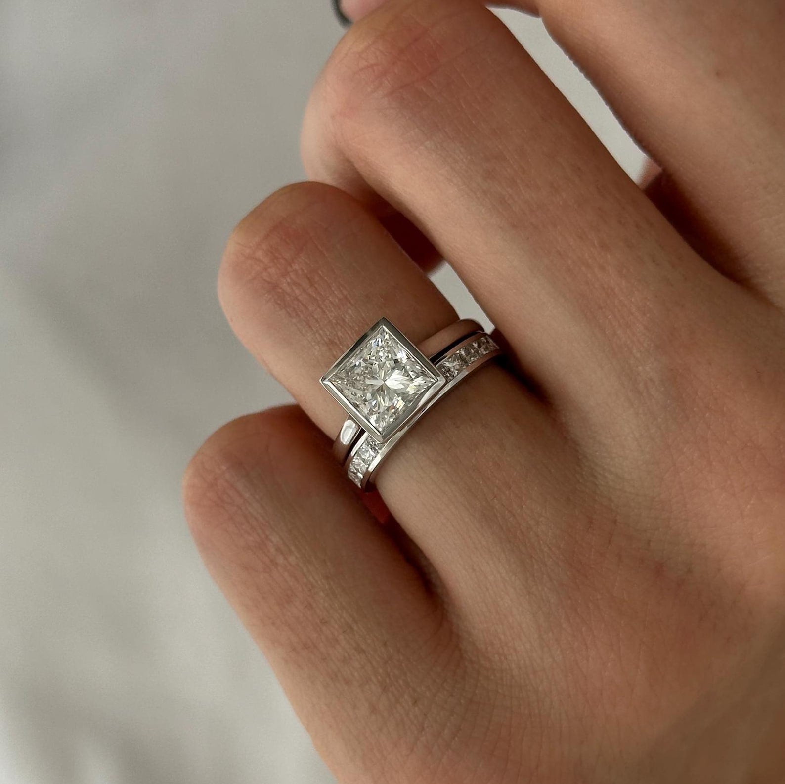 1.0 CT Pear Bezel Solitaire Lab Grown Diamond Bridal Set