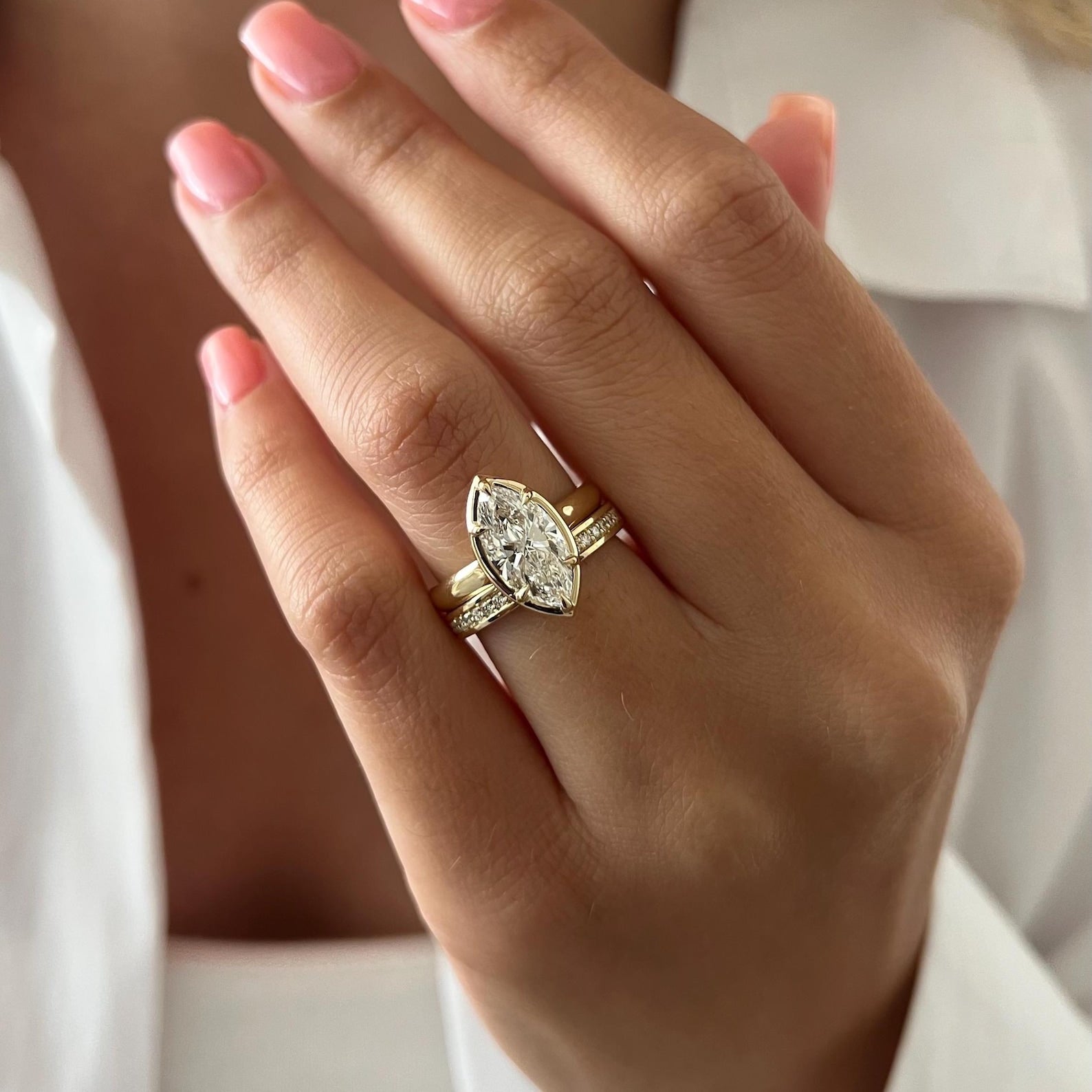 1.0 CT Pear Bezel Solitaire Lab Grown Diamond Bridal Set