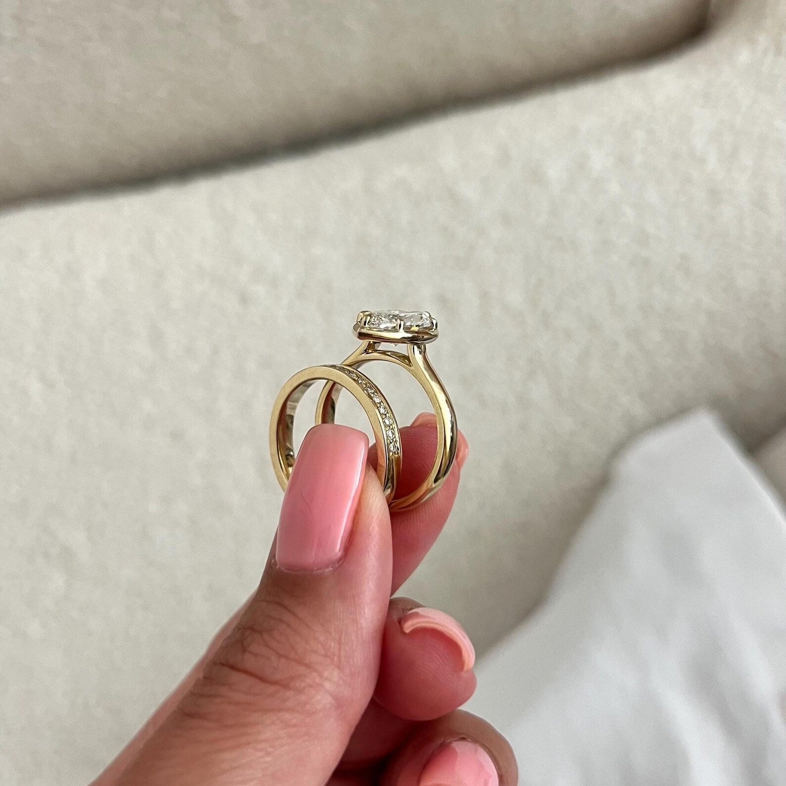 1.0 CT Pear Bezel Solitaire Lab Grown Diamond Bridal Set