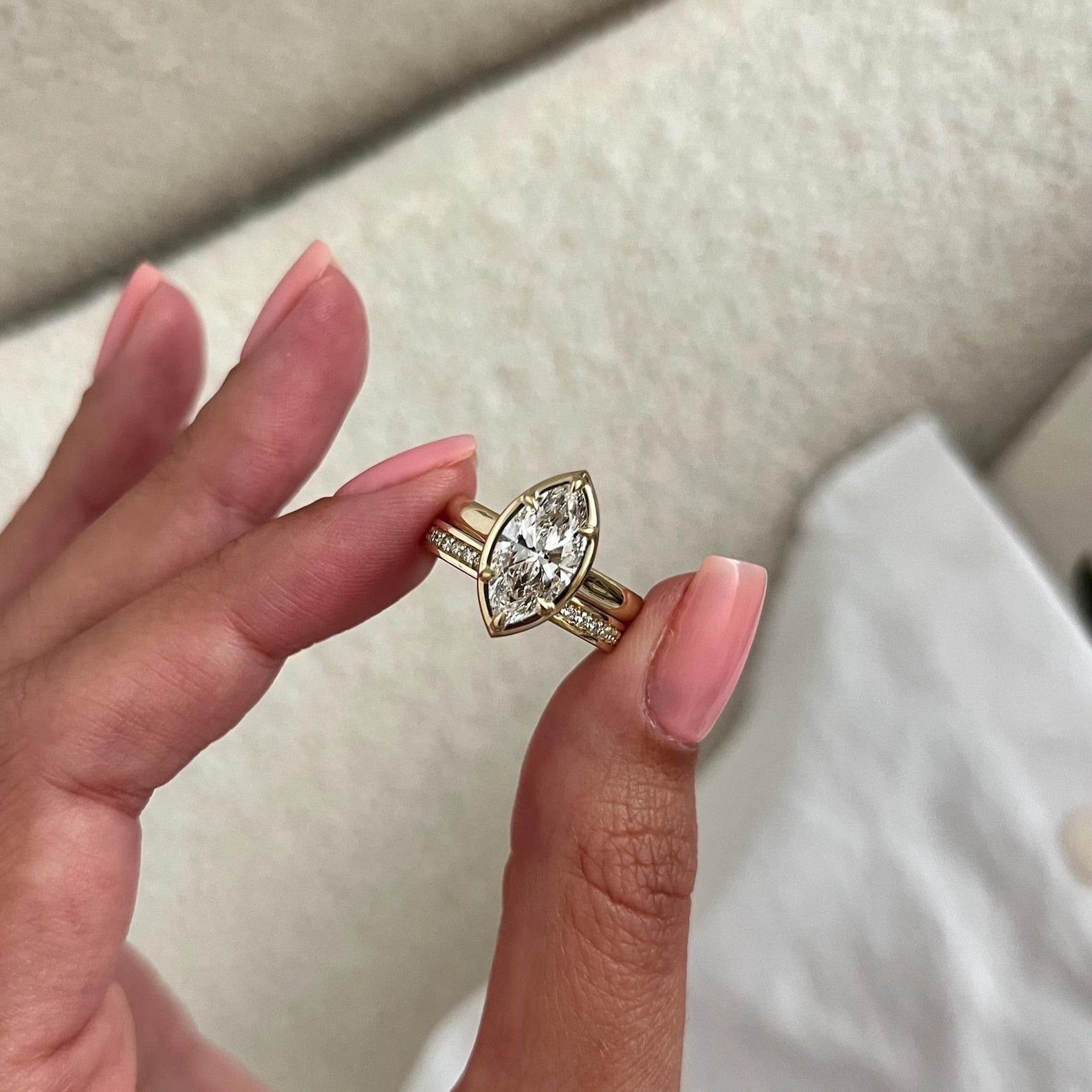 1.0 CT Pear Bezel Solitaire Lab Grown Diamond Bridal Set