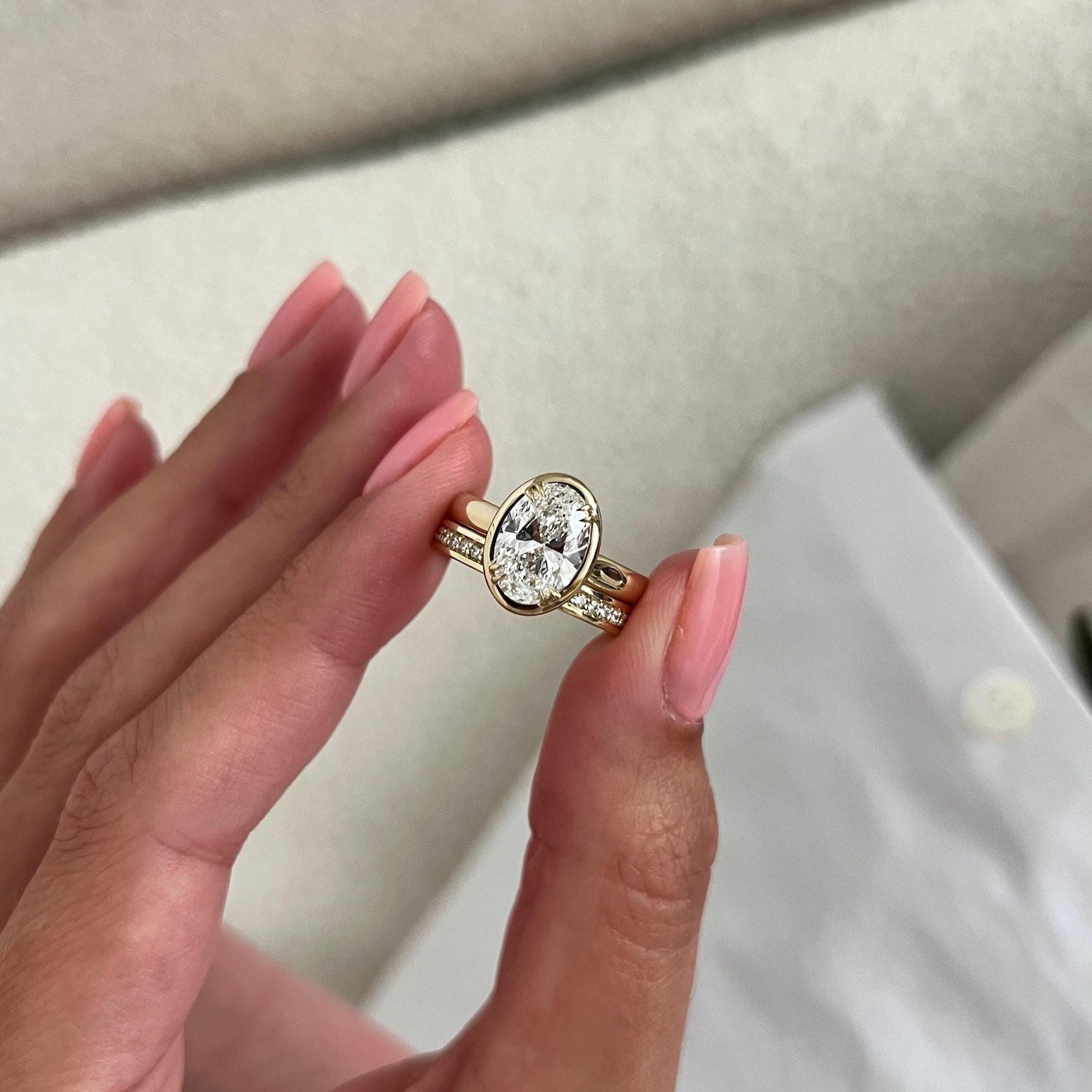 1.0 CT Pear Bezel Solitaire Lab Grown Diamond Bridal Set
