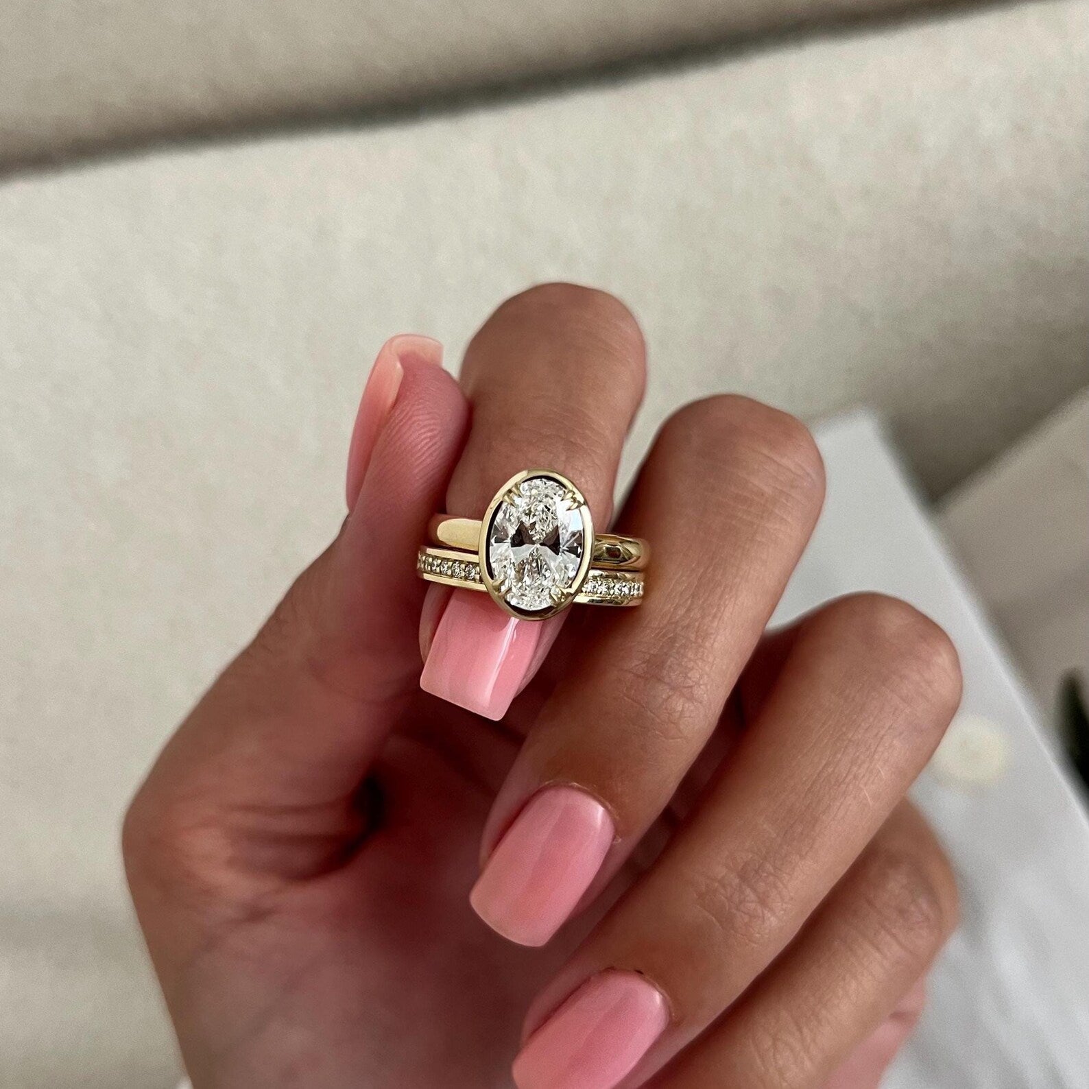 1.0 CT Pear Bezel Solitaire Lab Grown Diamond Bridal Set